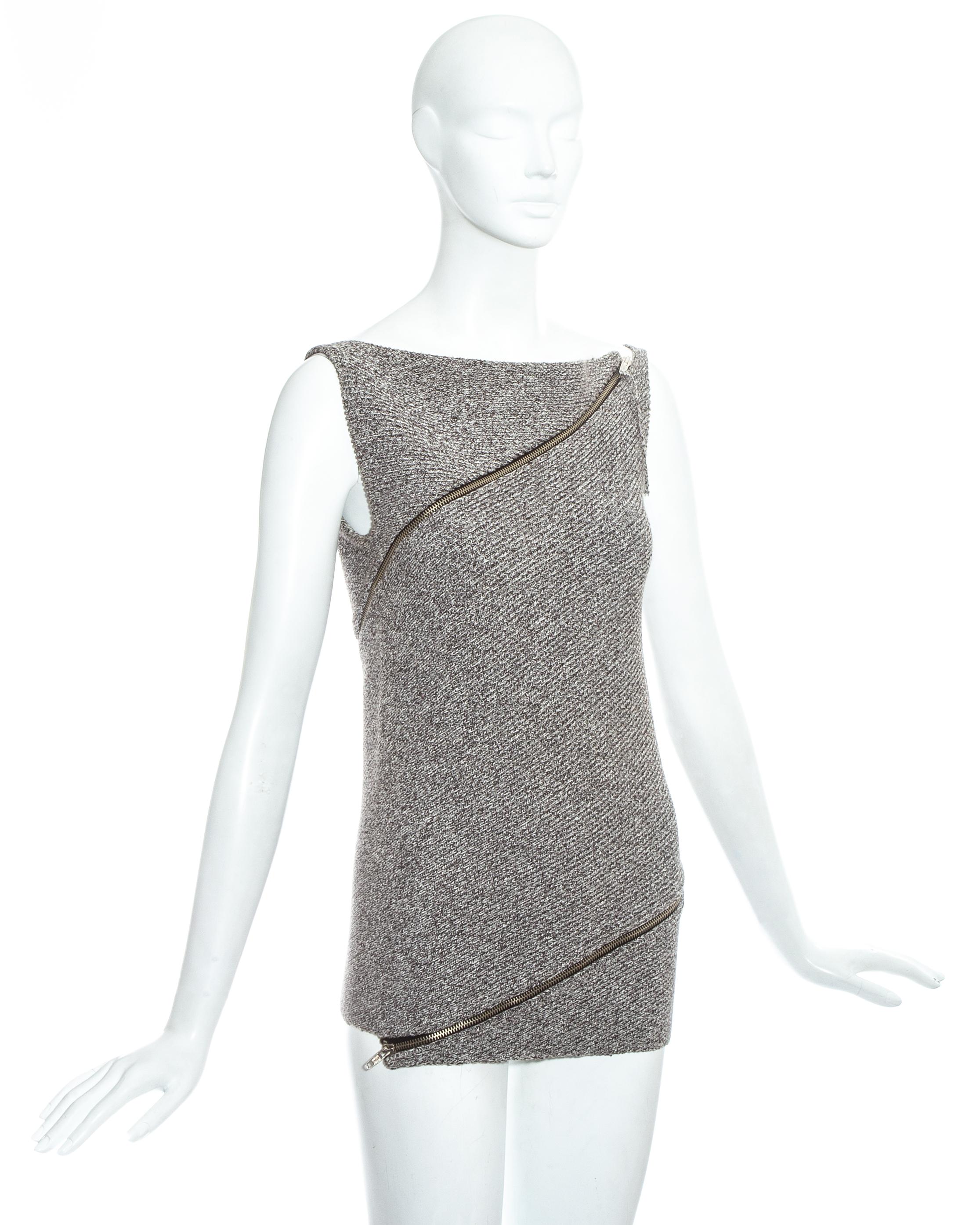 Women's Margiela grey wool Miss Deanna bias cut zipper sweater vest, fw 1998 For Sale