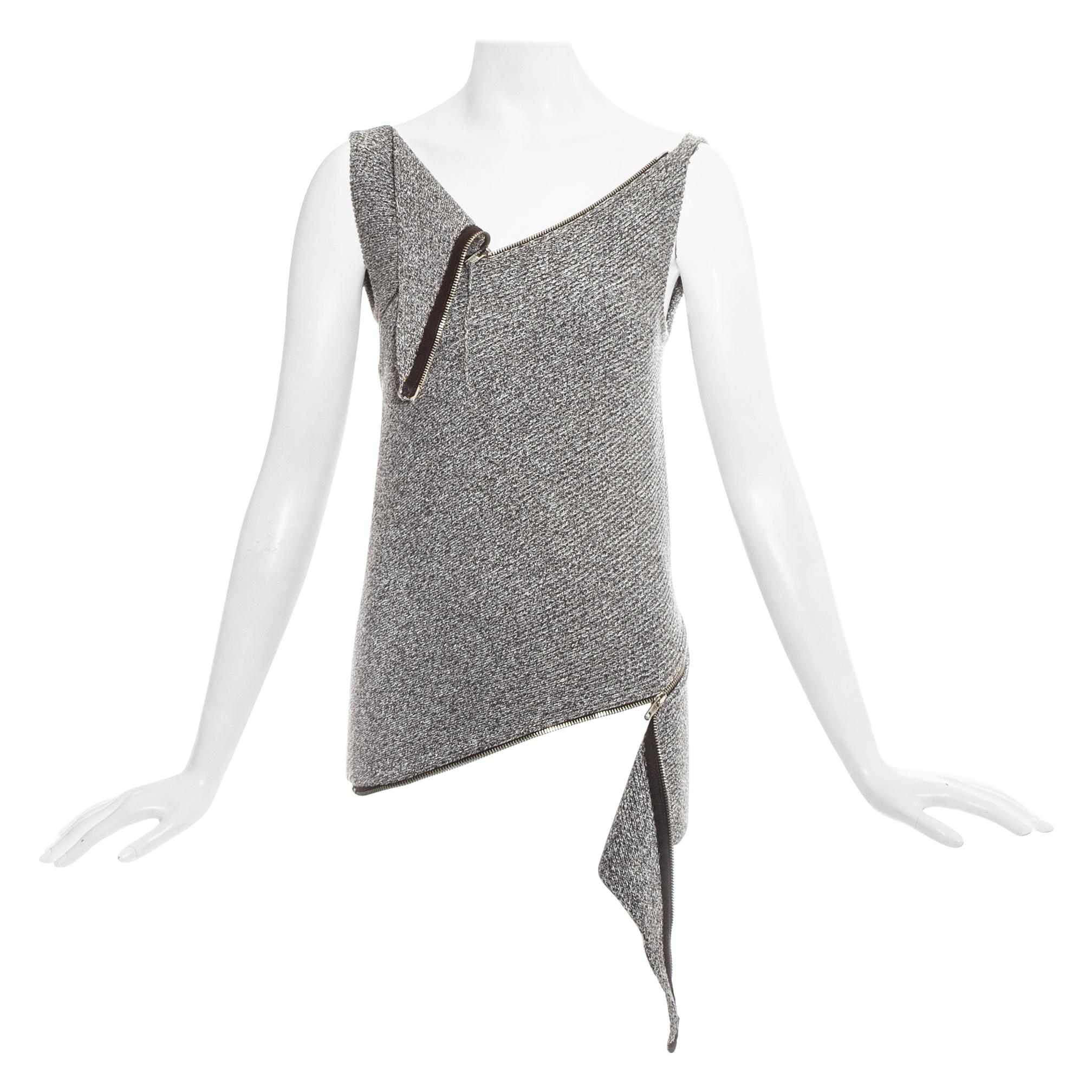Margiela grey wool Miss Deanna bias cut zipper sweater vest, fw 1998