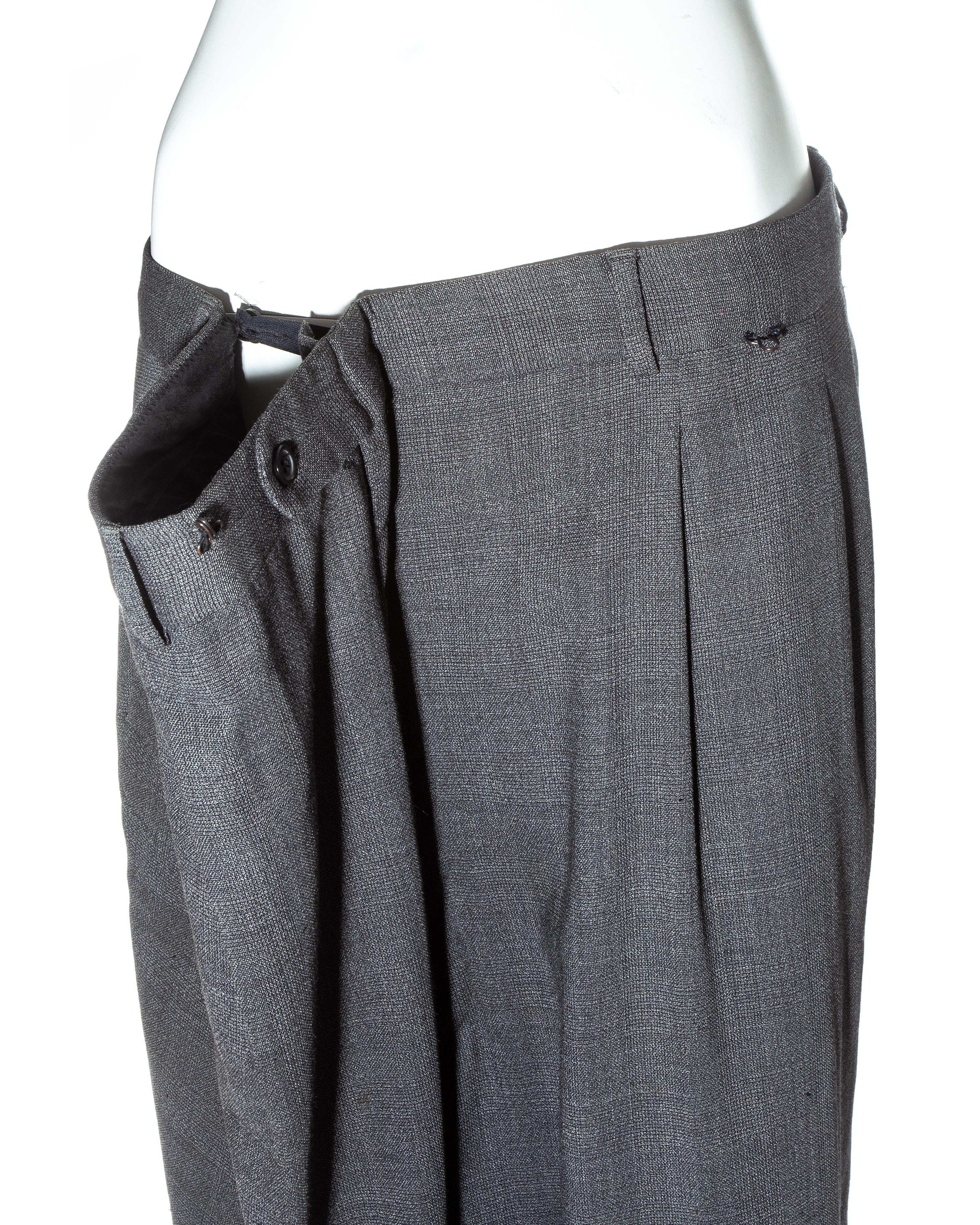 Margiela grey wool oversized size 78 folded pants, fw 2000 For Sale 1