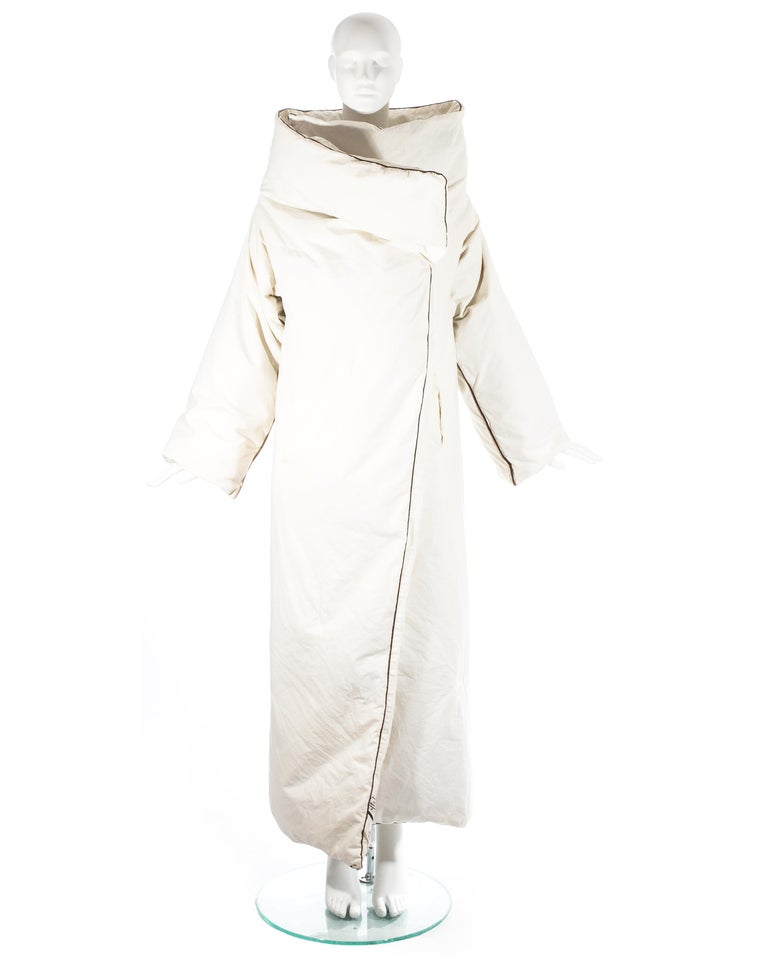Margiela ivory cotton down filled duvet coat with brown wool cover, fw