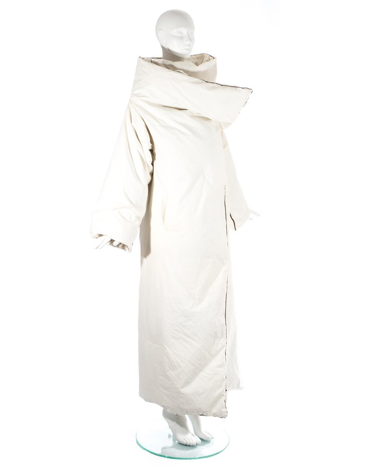 Margiela ivory cotton down filled duvet coat with brown wool cover, fw