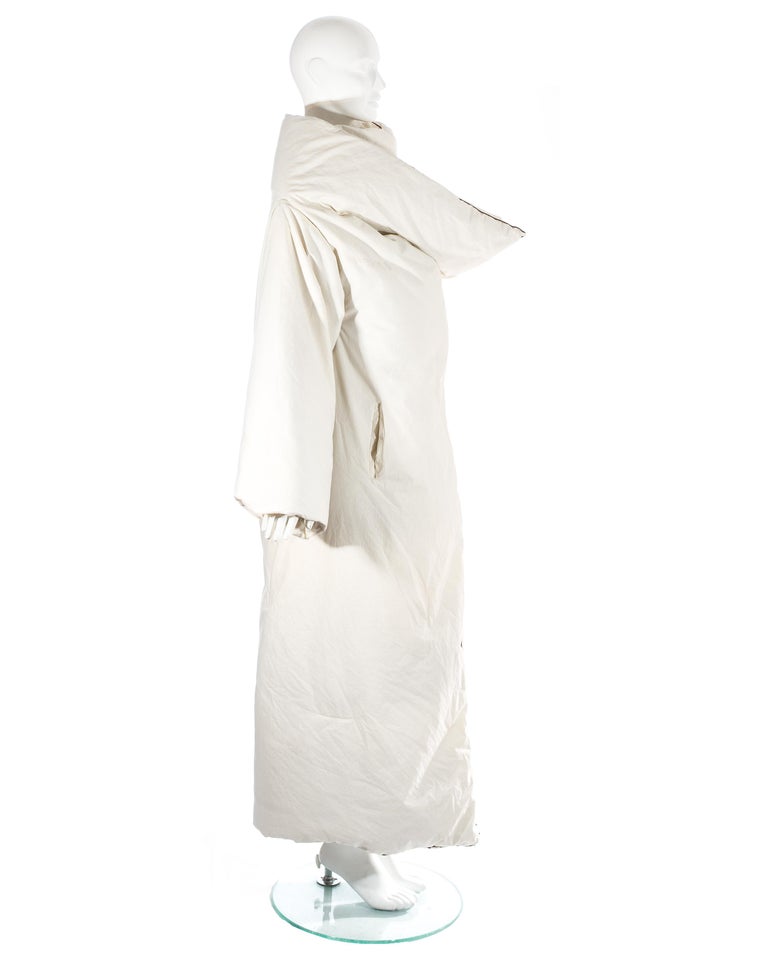 Margiela ivory cotton down filled duvet coat with brown wool cover, fw