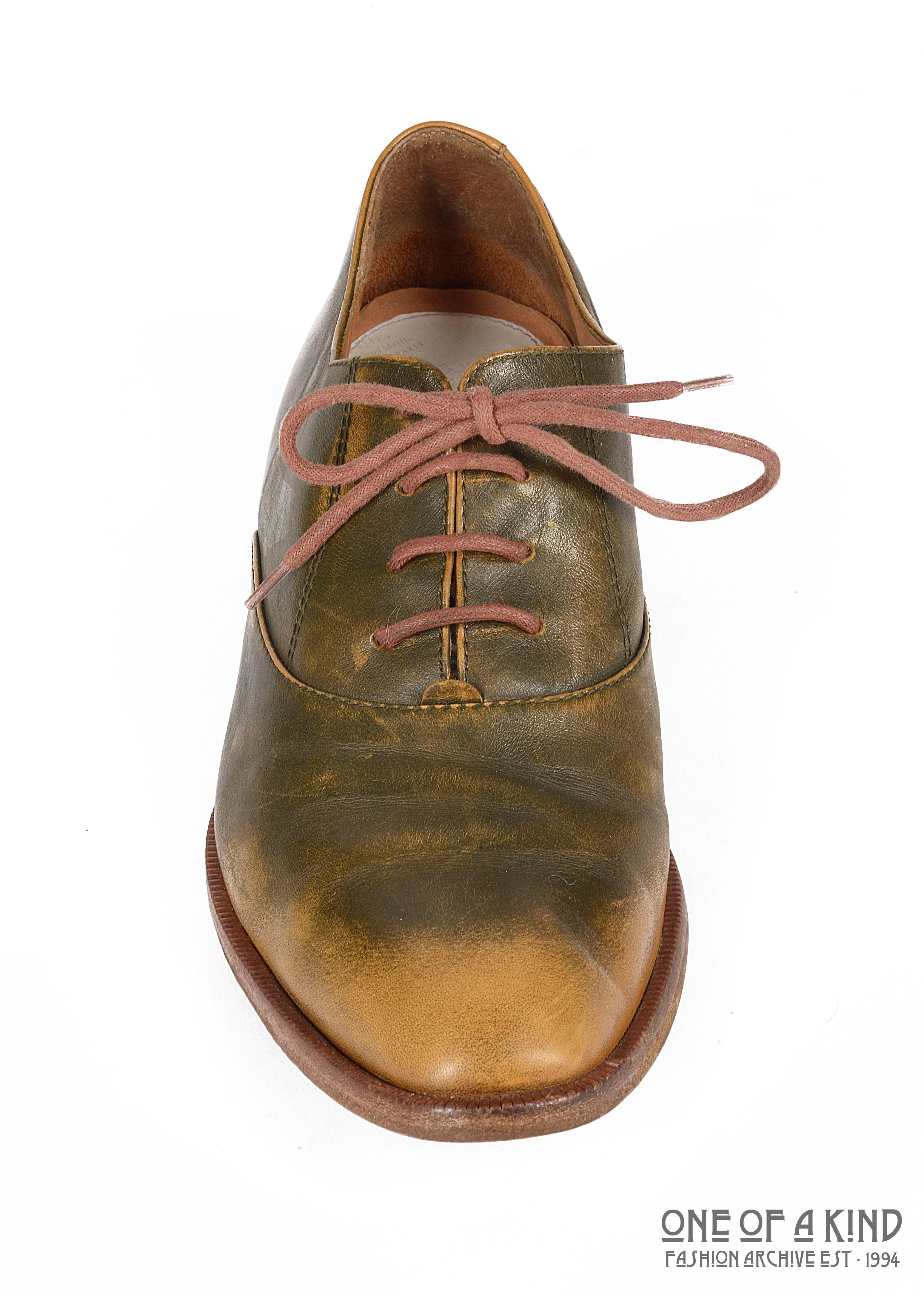 Brown Margiela olive green leather brogues 