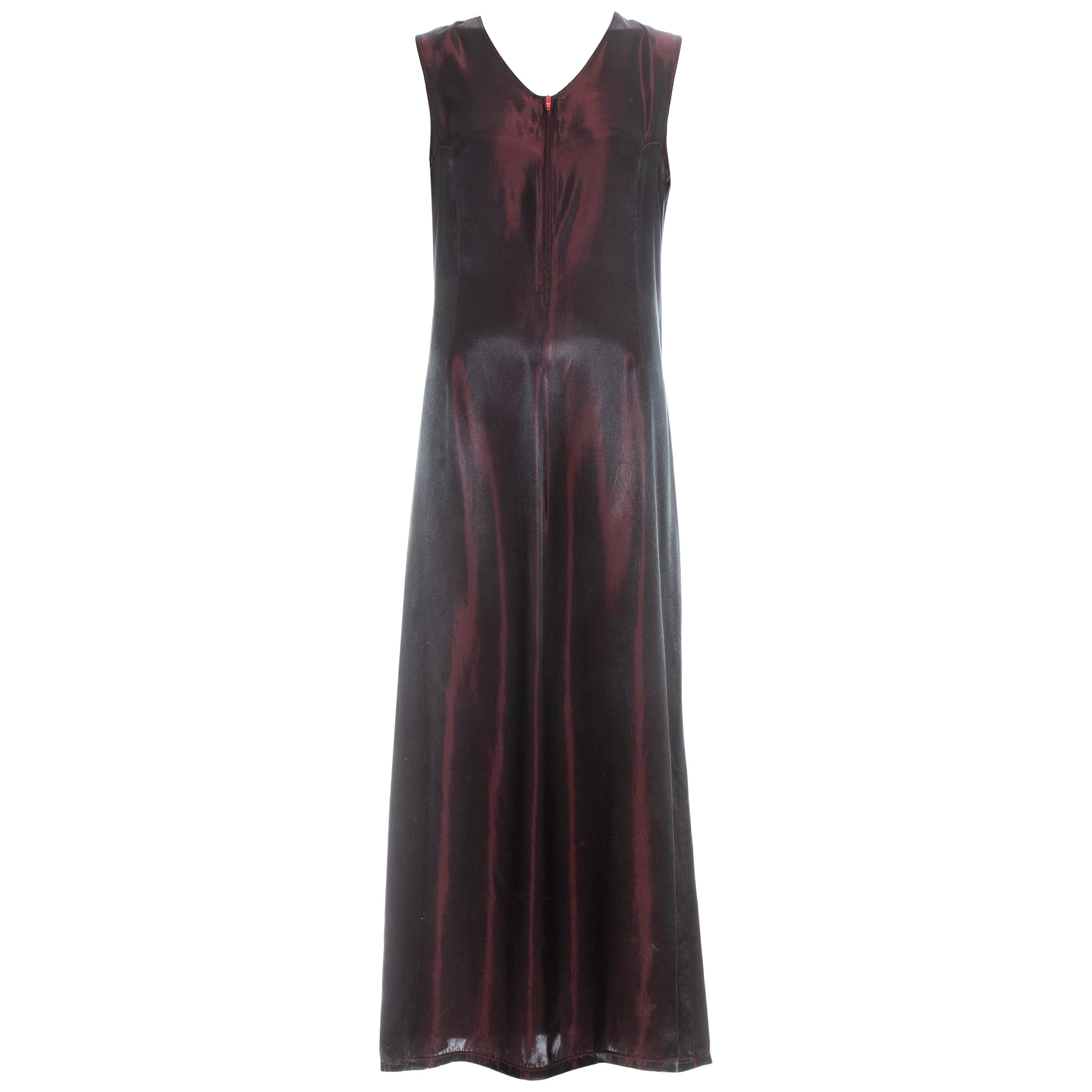 Margiela red iridescent rayon maxi slip dress, fw 1997