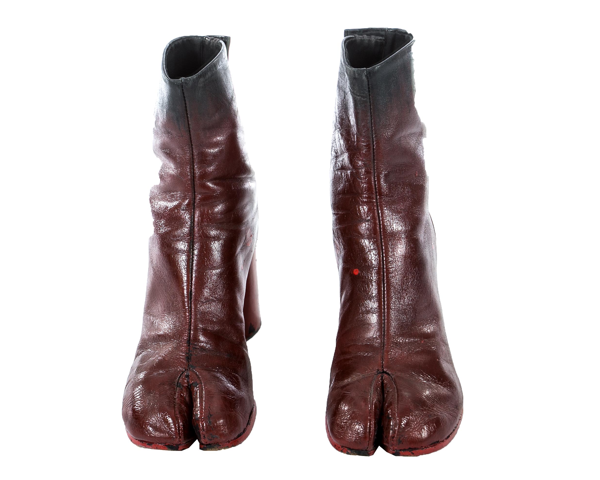 Martin Margiela; red leather painted tabi boots  

Fall-Winter 1995