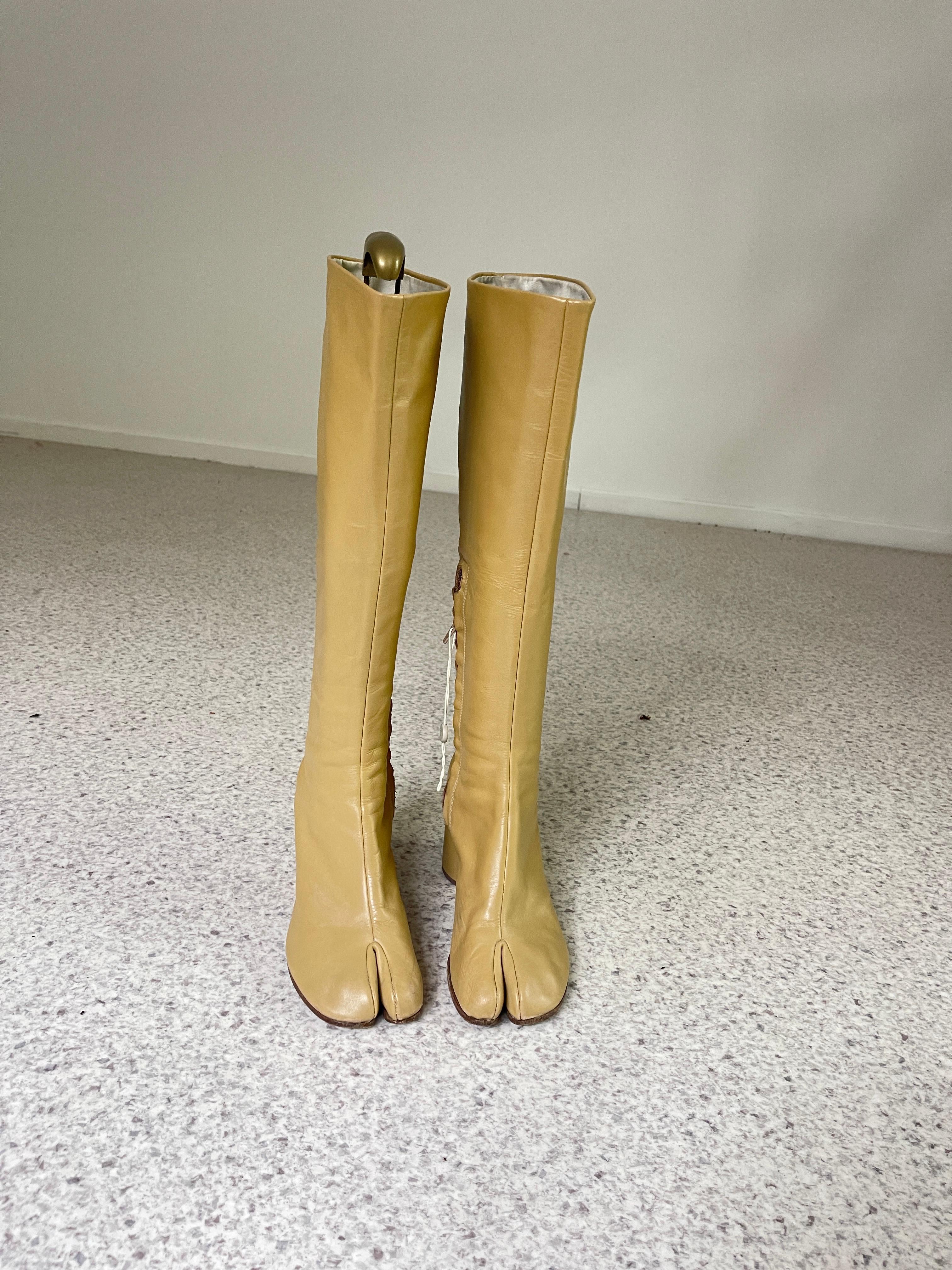 Margiela Tabi Knee High Boots 2004 look book collection  Beige  Leather  EU 38  For Sale 1
