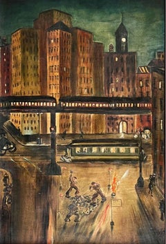 Reparación de carreteras, Bajo Manhattan de noche