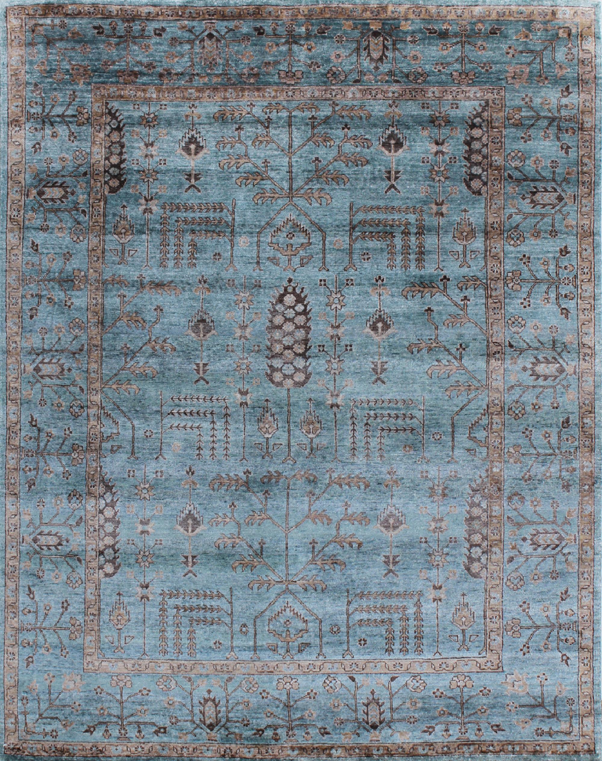 Other MARGITA Hand Knotted Traditional Silk Rug - Silver, Blue & Grey Colours by Hands For Sale