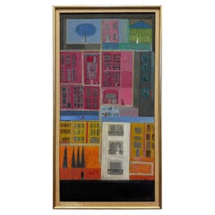 Pintura al óleo urbana abstracta moderna de mediados de siglo de Margo Hoff