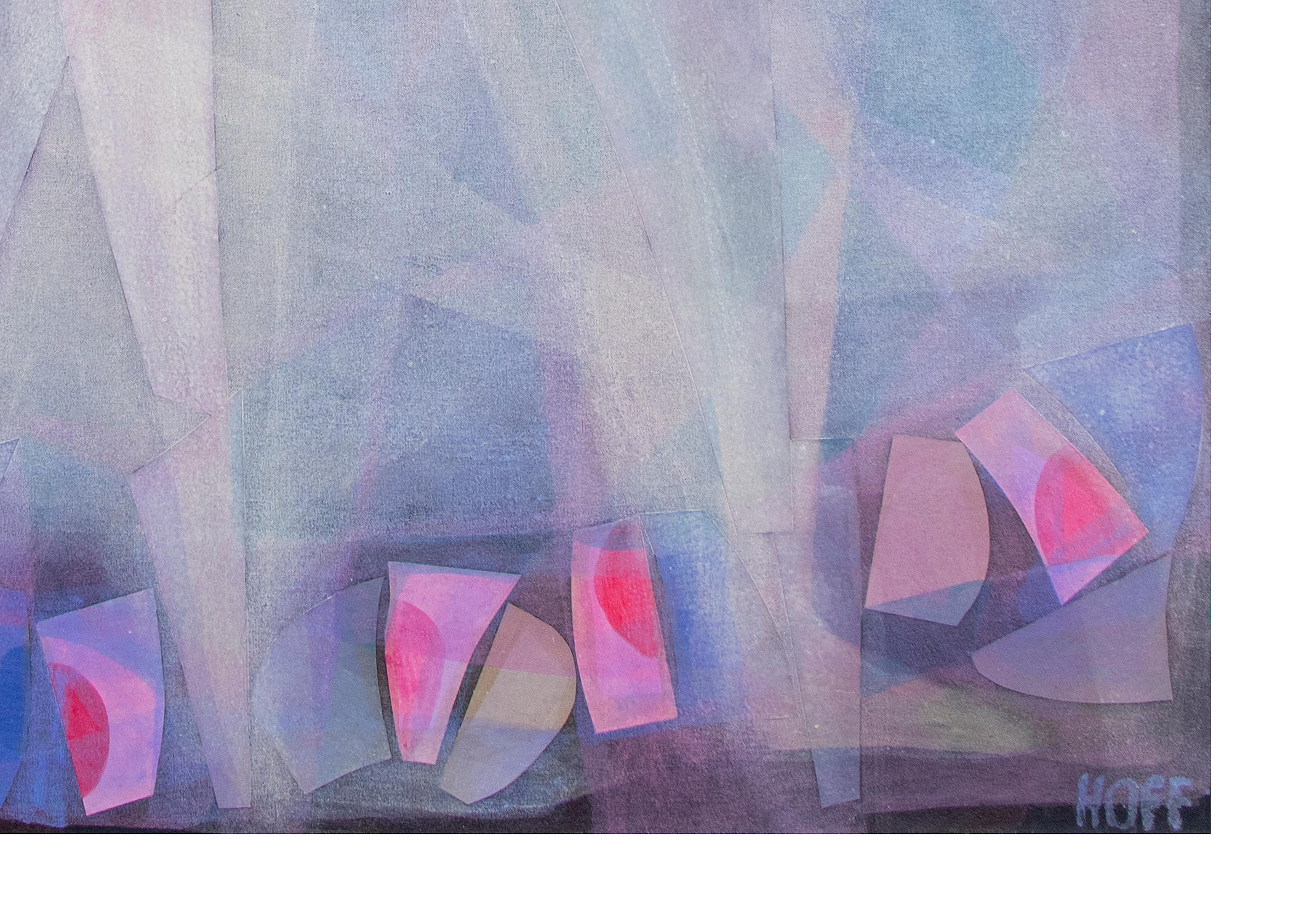 Duet, Original Abstract Figures in Purple, Pink and Blue Acrylic and Crayon - Painting by Margo Hoff