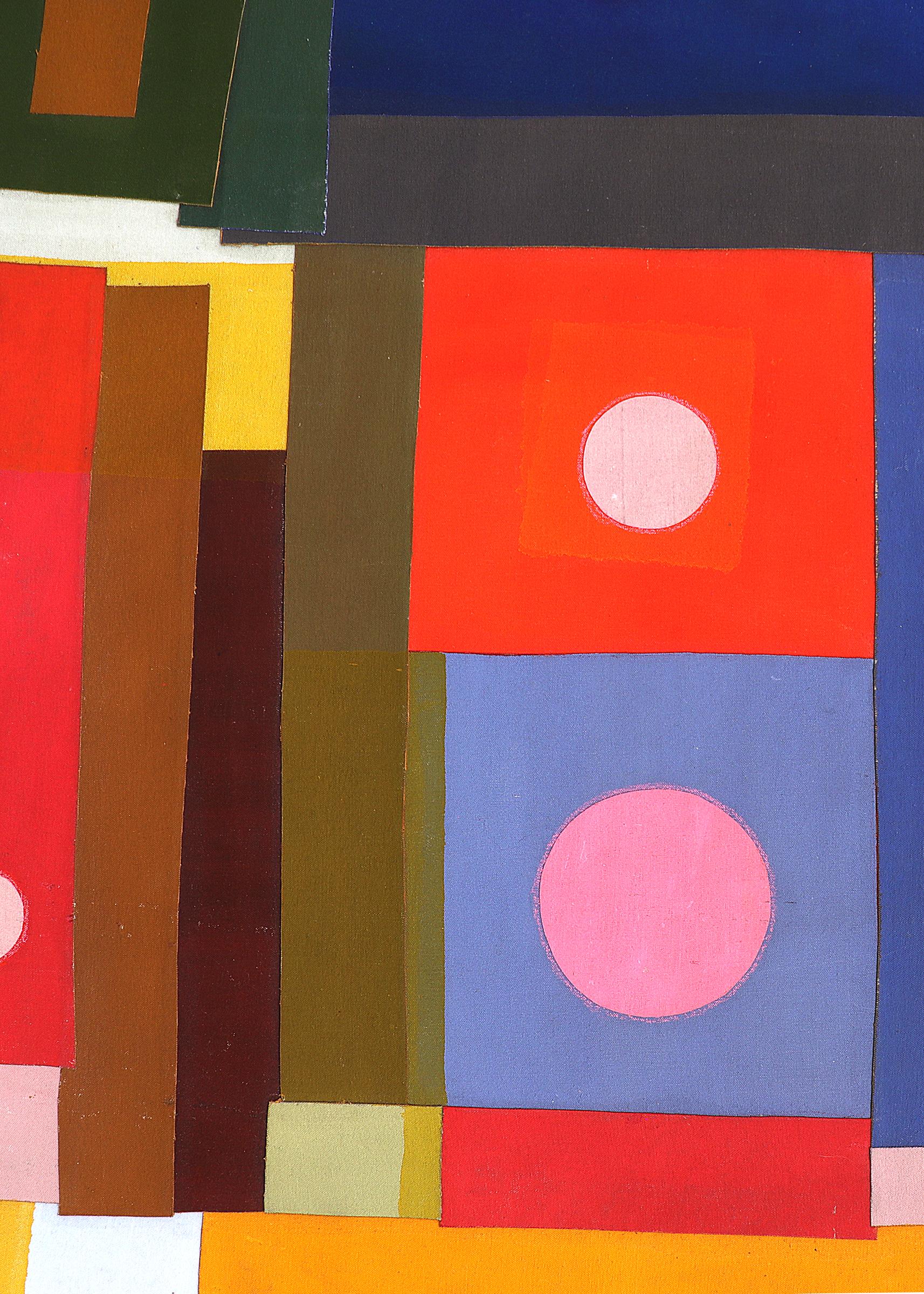 Soleils et lune, 1970 Collage de formes géométriques abstraites multicolores et lumineuses en vente 1