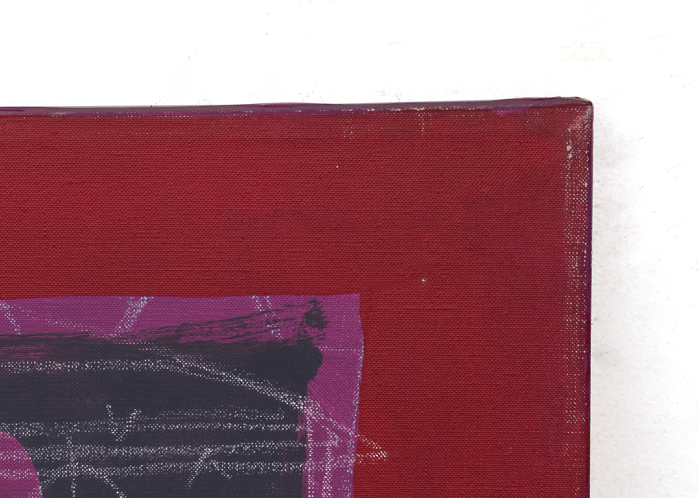 Breakwater II - Peinture acrylique abstraite américaine moderne au crayon, rouge, rose et bleu en vente 2