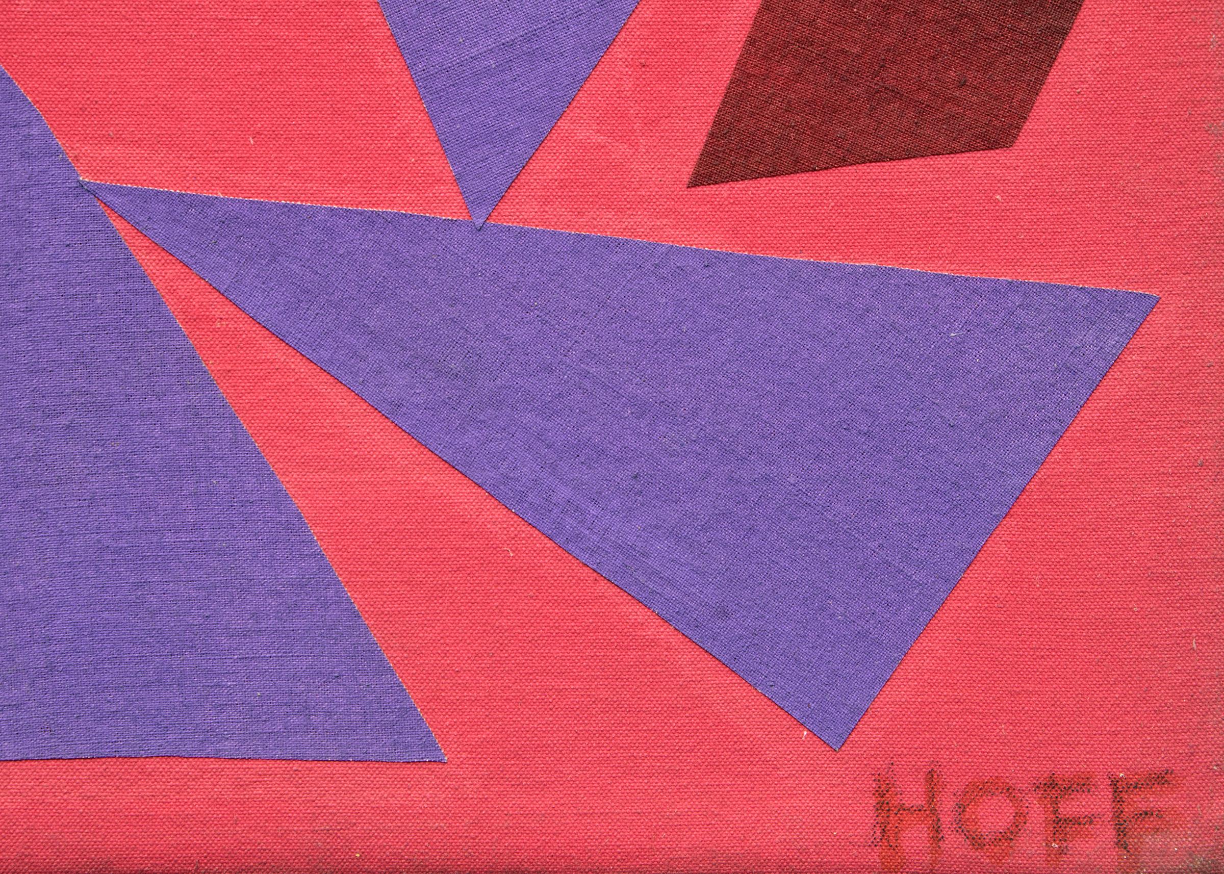 Célébration, collage de toile abstraite et peinture à l'acrylique, rose orange vert - Expressionnisme abstrait Painting par Margo Hoff