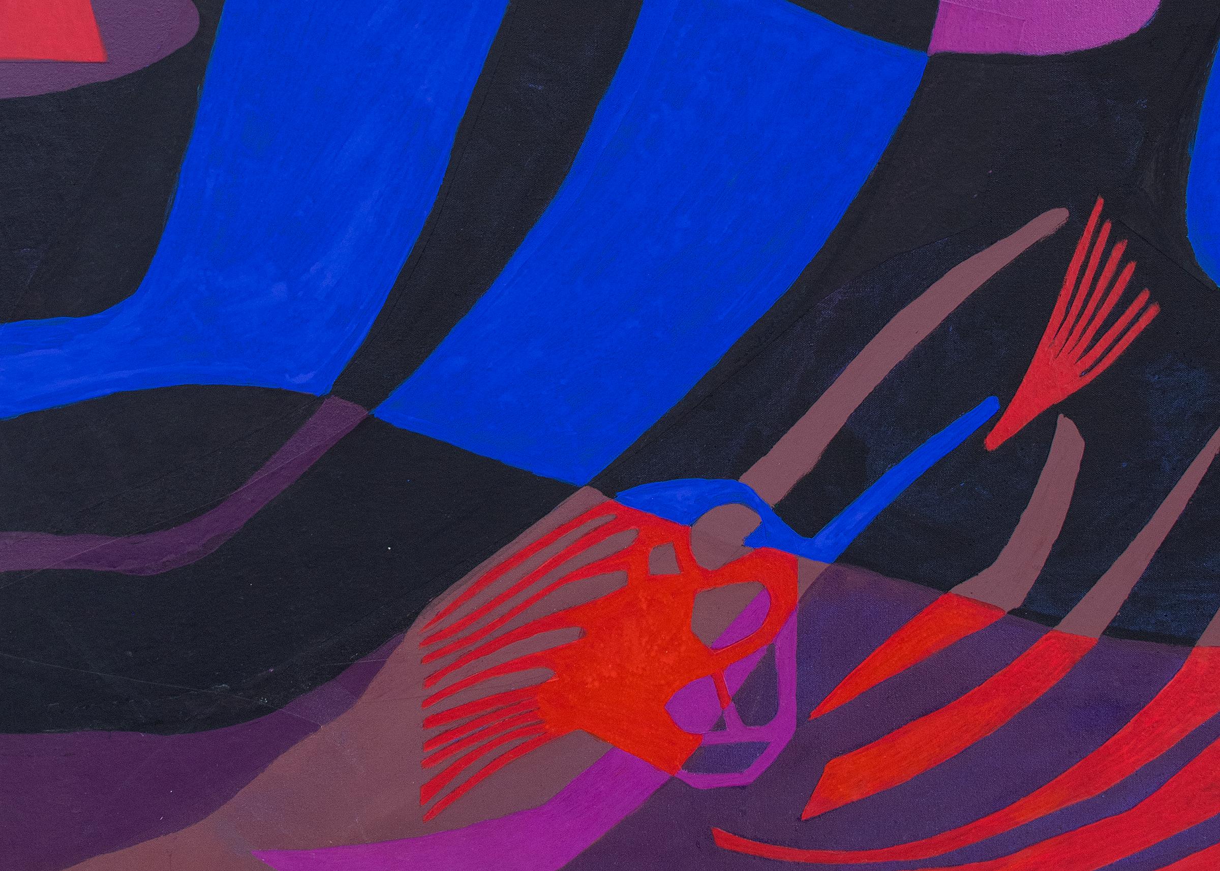 Diverse foncée, peinture figurative abstraite sous-marine, collage bleu noir, rouge - Abstrait Painting par Margo Hoff