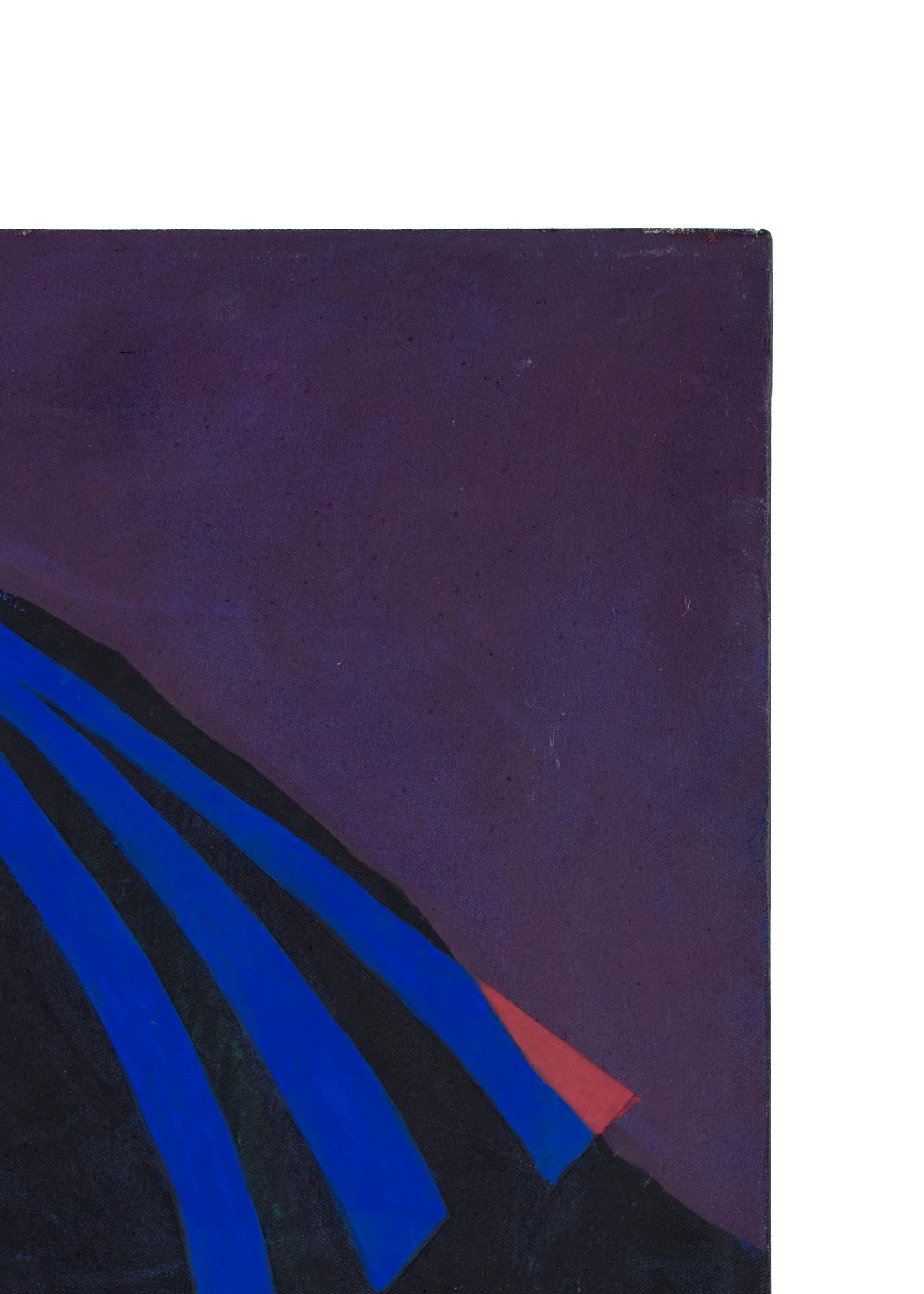 Diverse foncée, peinture figurative abstraite sous-marine, collage bleu noir, rouge en vente 1