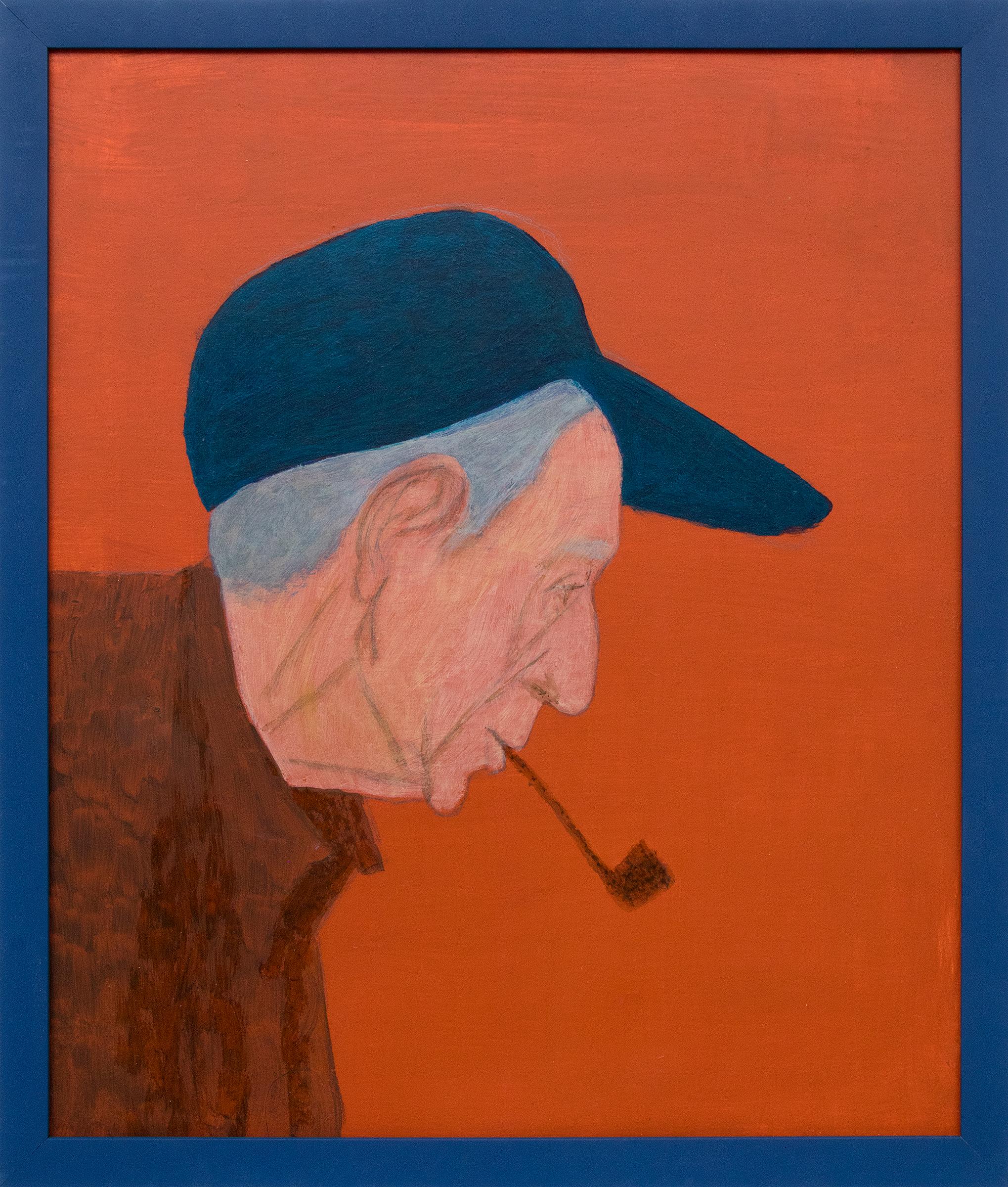 Portrait of a Man in Profile Smoking a Pipe, Orange, Blue, Brown, Gray