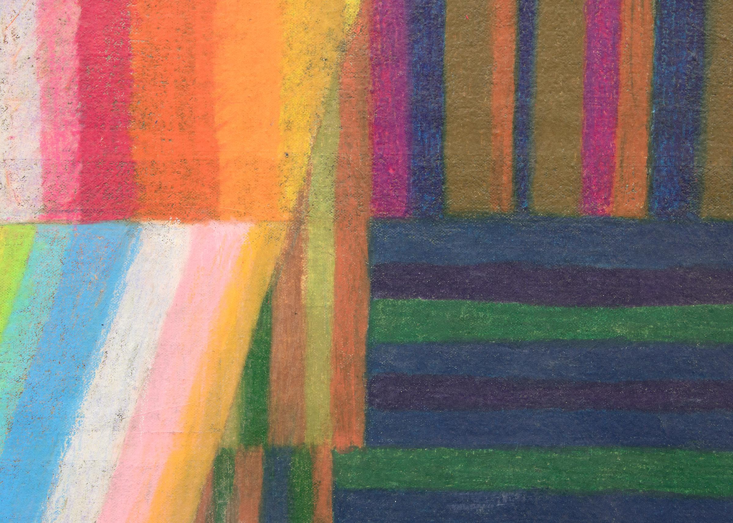 Rainbow River, 1970s Abstract Oil & Pastel Painting, Large Scale Vertical For Sale 1