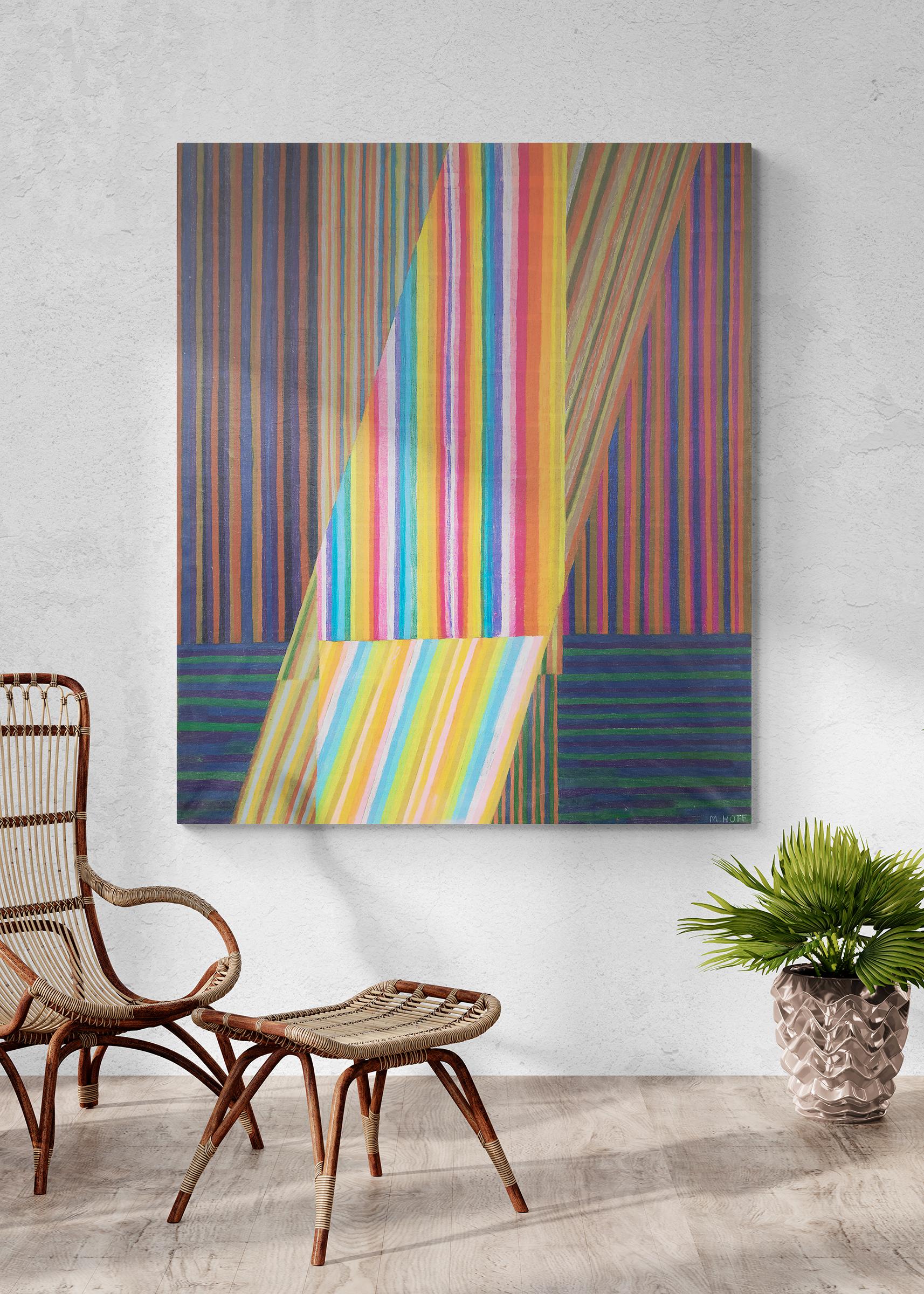 Rainbow River, 1970s Abstract Oil & Pastel Painting, Large Scale Vertical For Sale 4