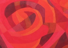 Revolving Sundown, 1980s Red and Orange Abstract Acrylic on Canvas Painting