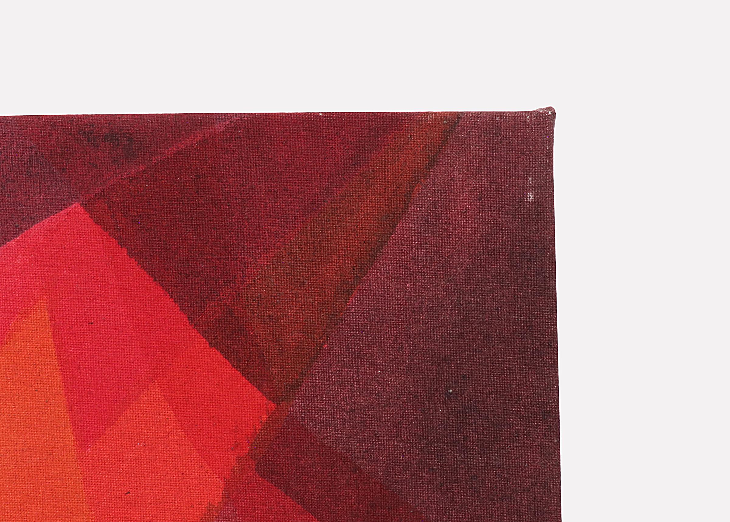 Revolving Sundown, peinture abstraite à l'acrylique sur toile rouge et orange, années 1980  en vente 1