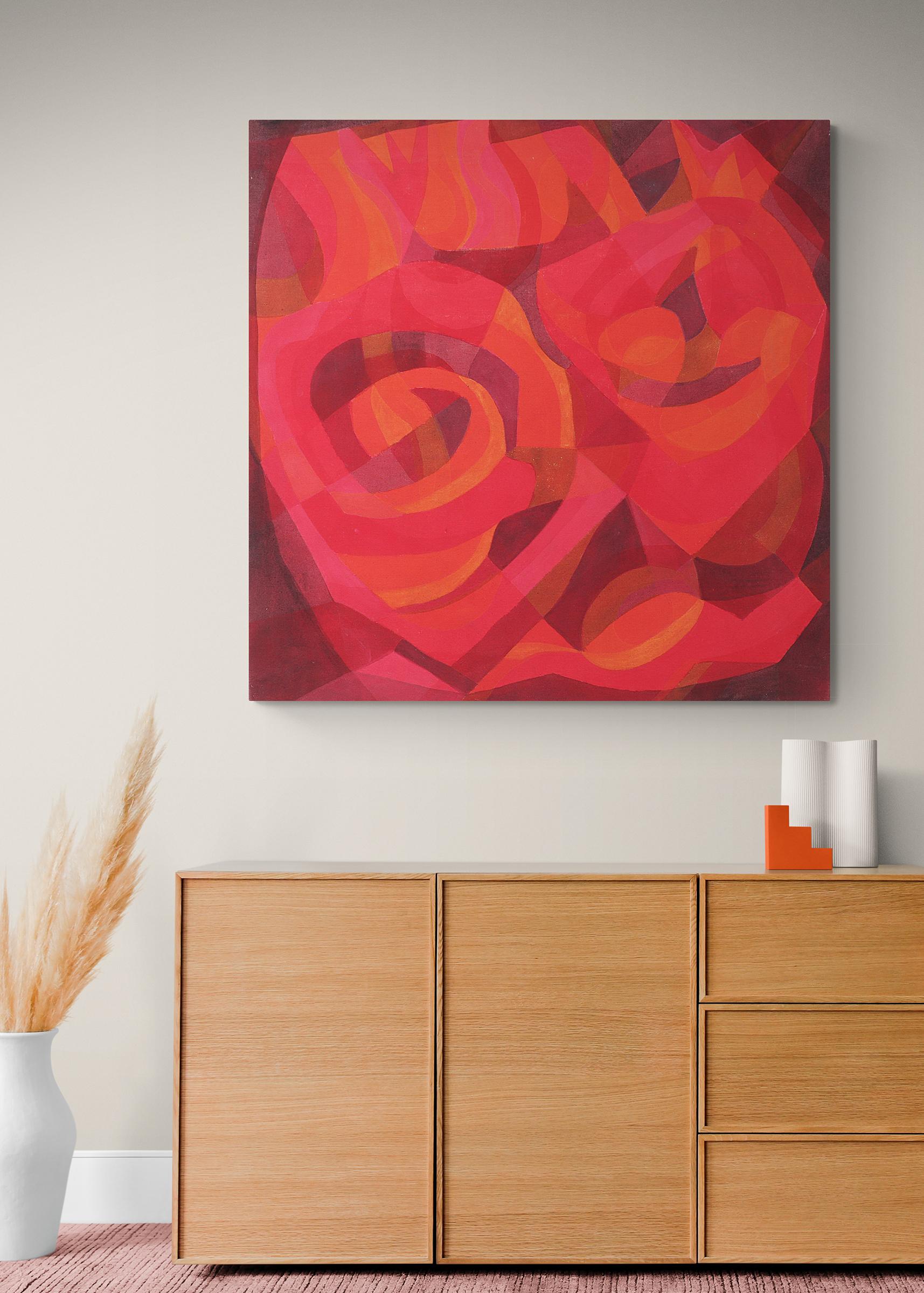 Revolving Sundown, 1980s Red and Orange Abstract Acrylic on Canvas Painting  5