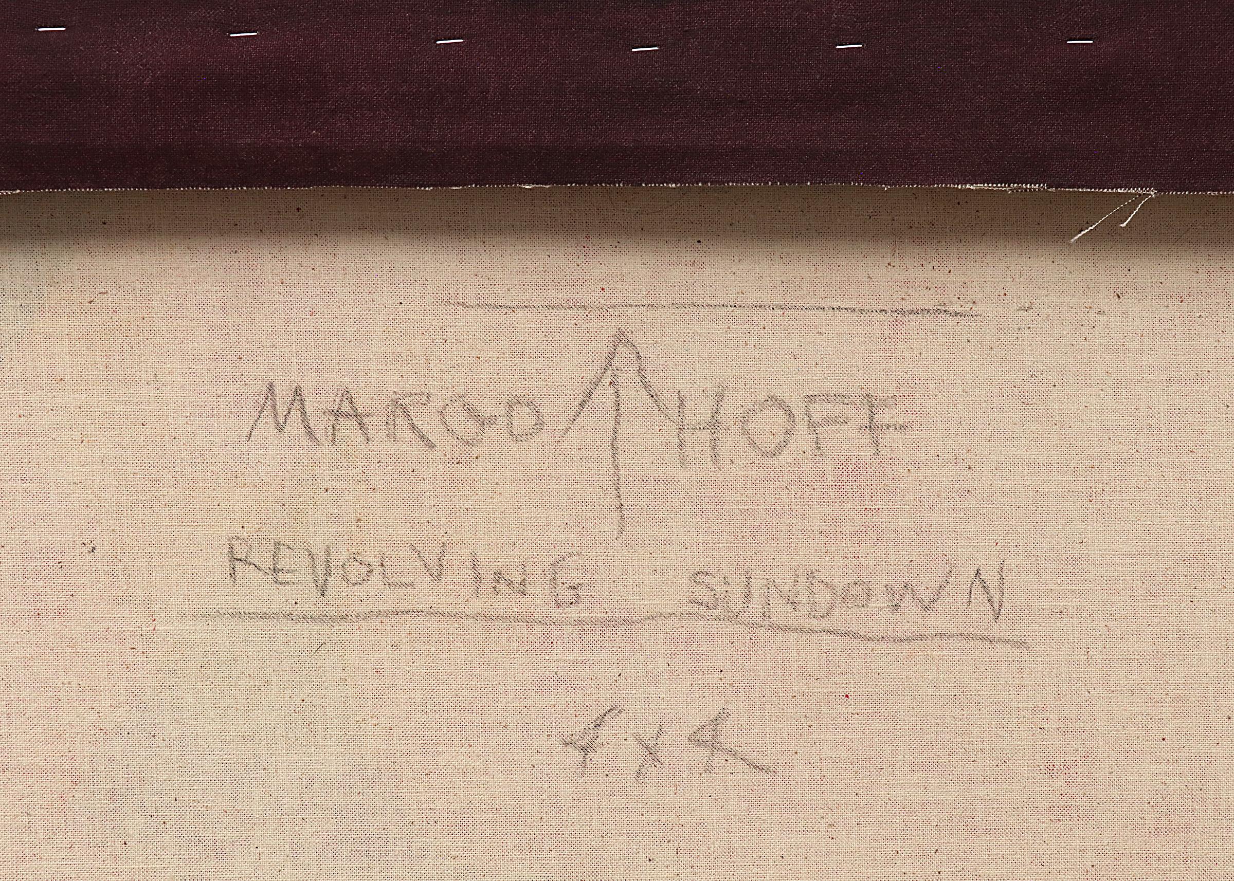 Revolving Sundown, peinture abstraite à l'acrylique sur toile rouge et orange, années 1980  en vente 5