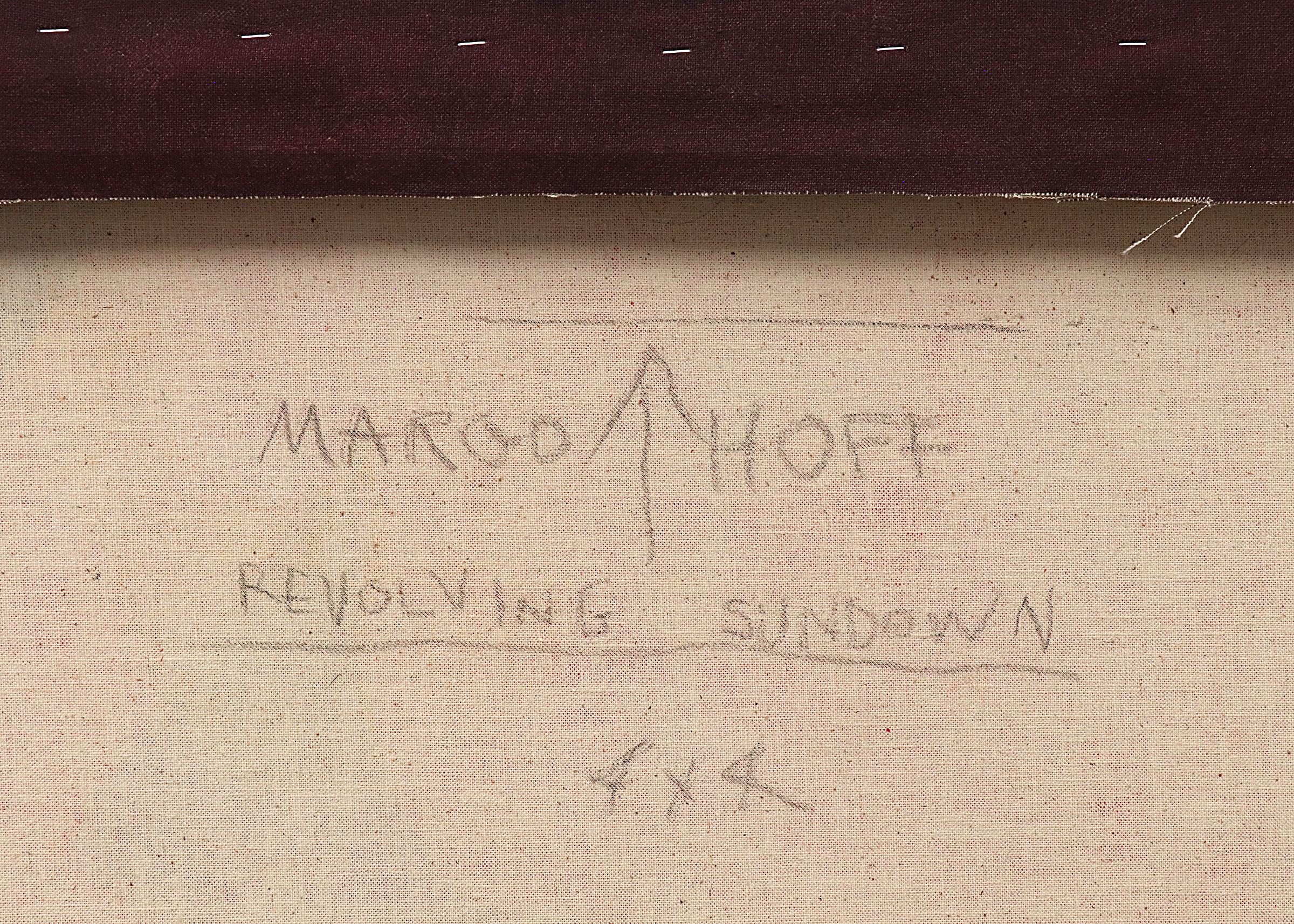 Revolving Sundown, Pittura acrilica astratta su tela rossa e arancione degli anni '80 5