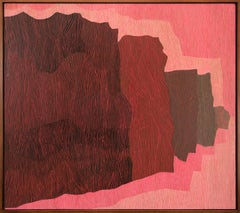 Sans titre II (Sea Wall), peinture abstraite des années 1960 à l'huile et au crayon, rose, rouge, gris