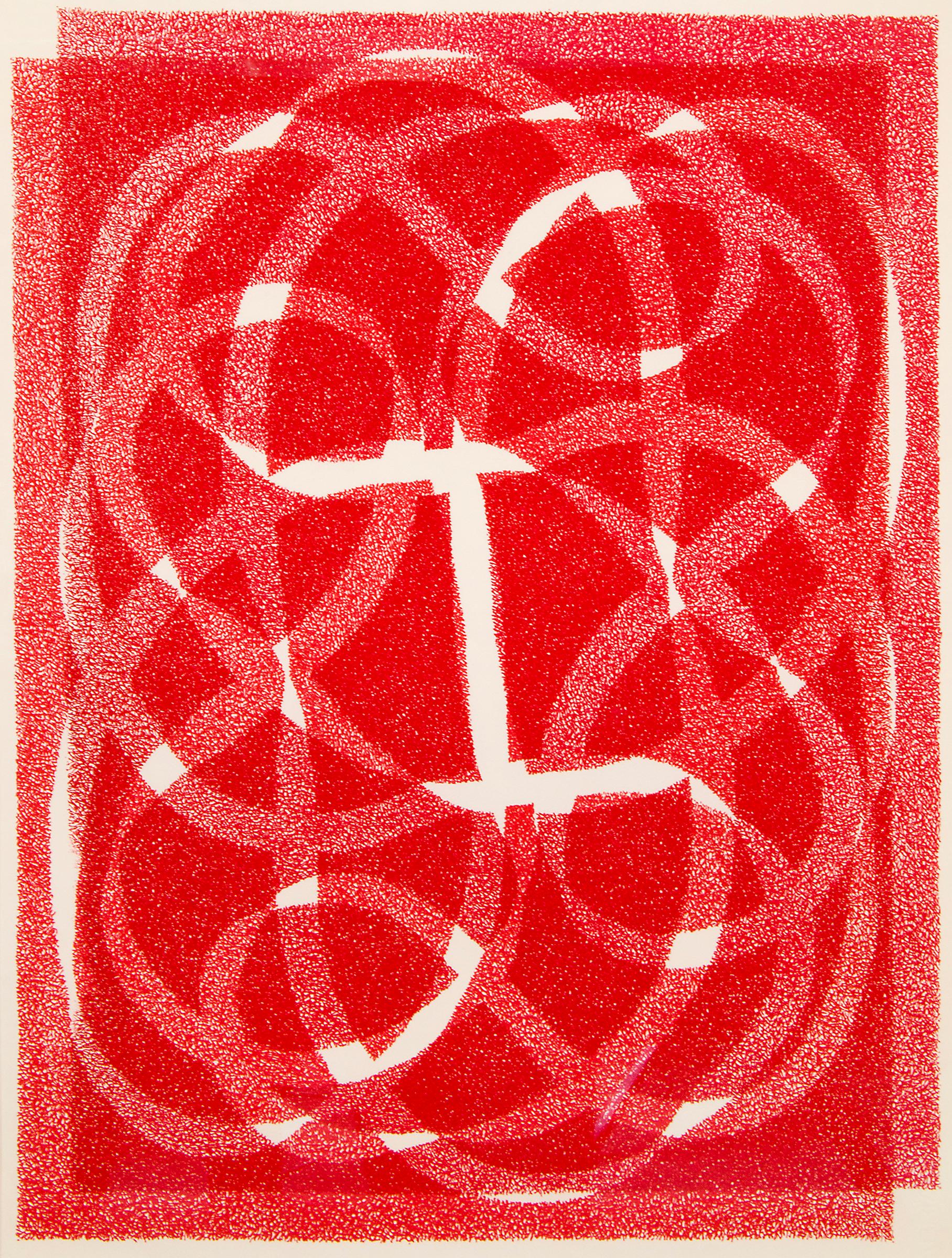 Weiße Linie – Rot (Variation 2), Original Serigraphie-Abstrakte Drucke auf Siebdruck – Painting von Margo Hoff