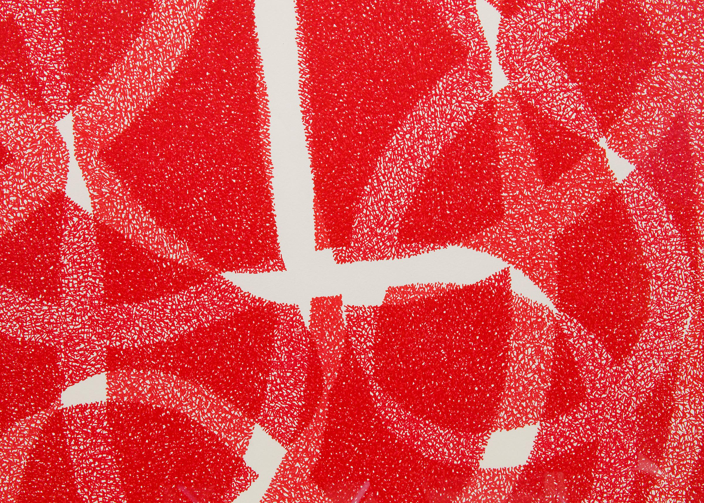 Weiße Linie – Rot (Variation 2), Original Serigraphie-Abstrakte Drucke auf Siebdruck (Beige), Abstract Painting, von Margo Hoff