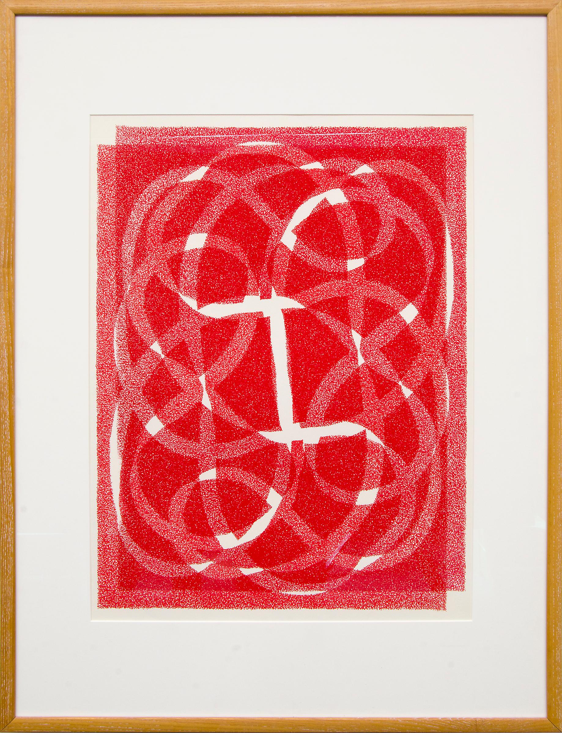 Margo Hoff Abstract Painting – Weiße Linie – Rot (Variation 2), Original Serigraphie-Abstrakte Drucke auf Siebdruck