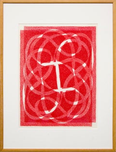 Vintage White Line - Red (Variation 2), Original Serigraph Silkscreen Abstract Print