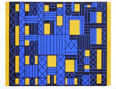 Abstract Geometric Screen Print -- "Construction Over Yellow Sky"