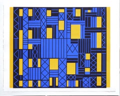 Abstract Geometric Screen Print -- "Construction Over Yellow Sky"