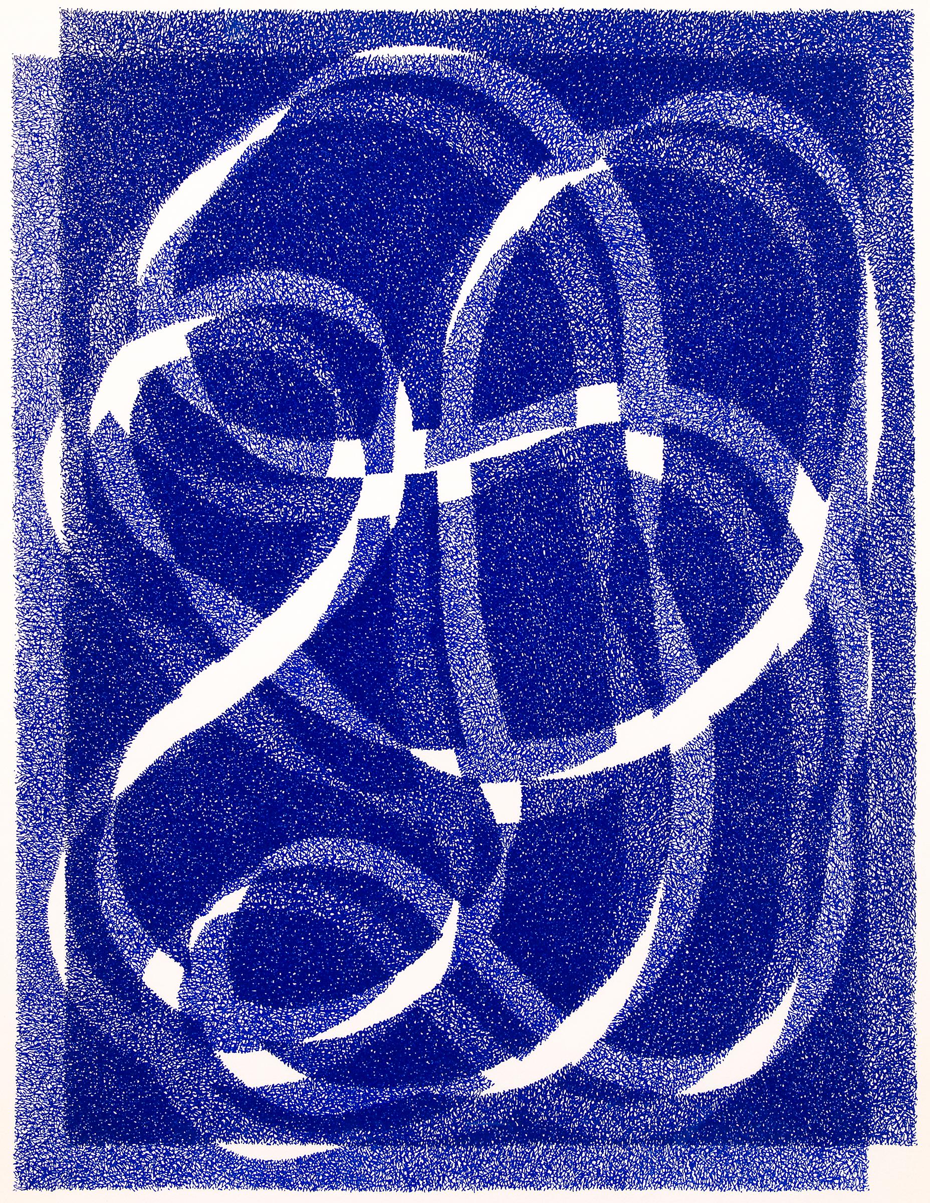 Weiße Linie – Blau (Variation 1) – Abstrakte Serigrafie auf Papier, 20. Jahrhundert  – Print von Margo Hoff