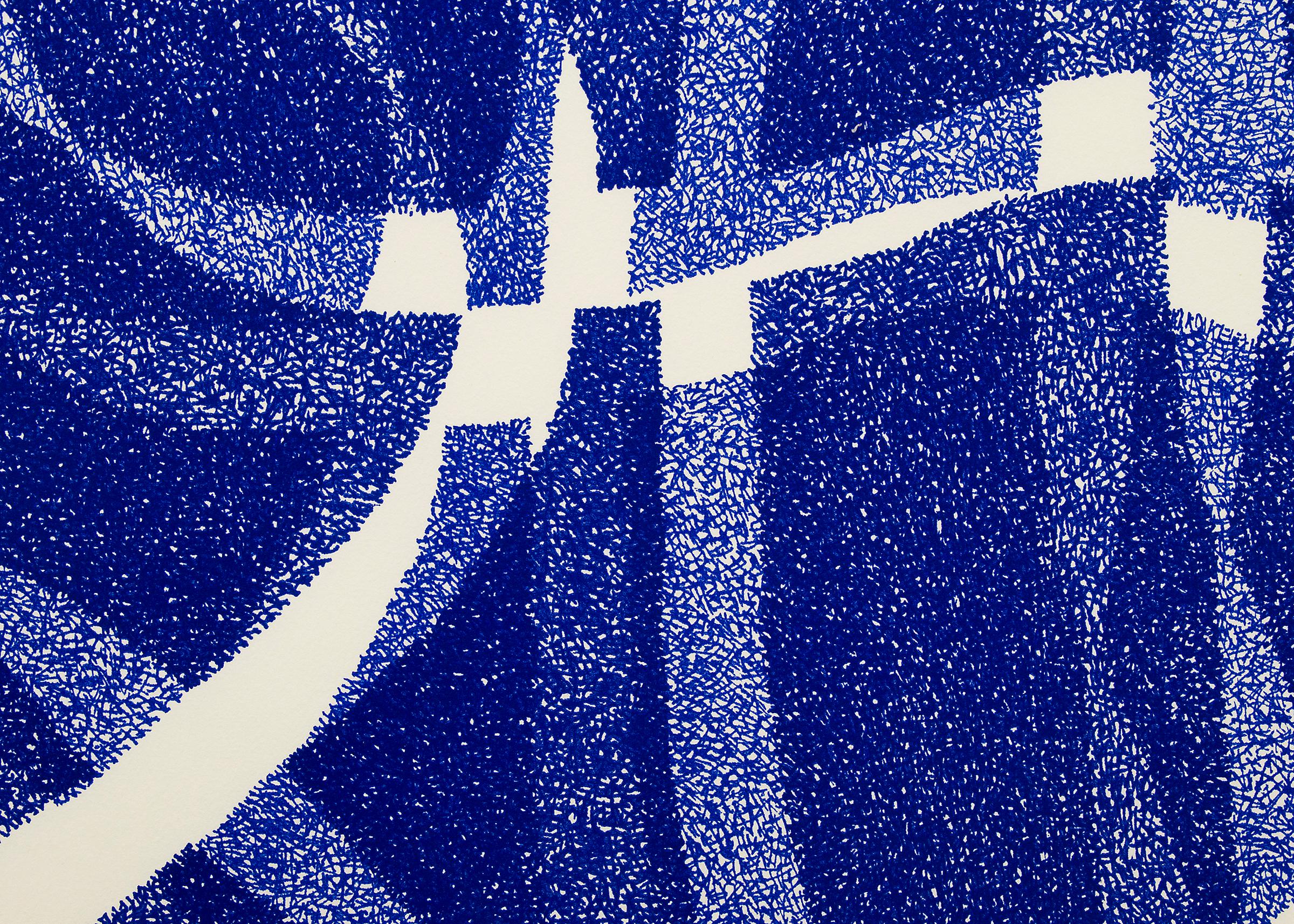 Weiße Linie – Blau (Variation 1) – Abstrakte Serigrafie auf Papier, 20. Jahrhundert  (Grau), Abstract Print, von Margo Hoff