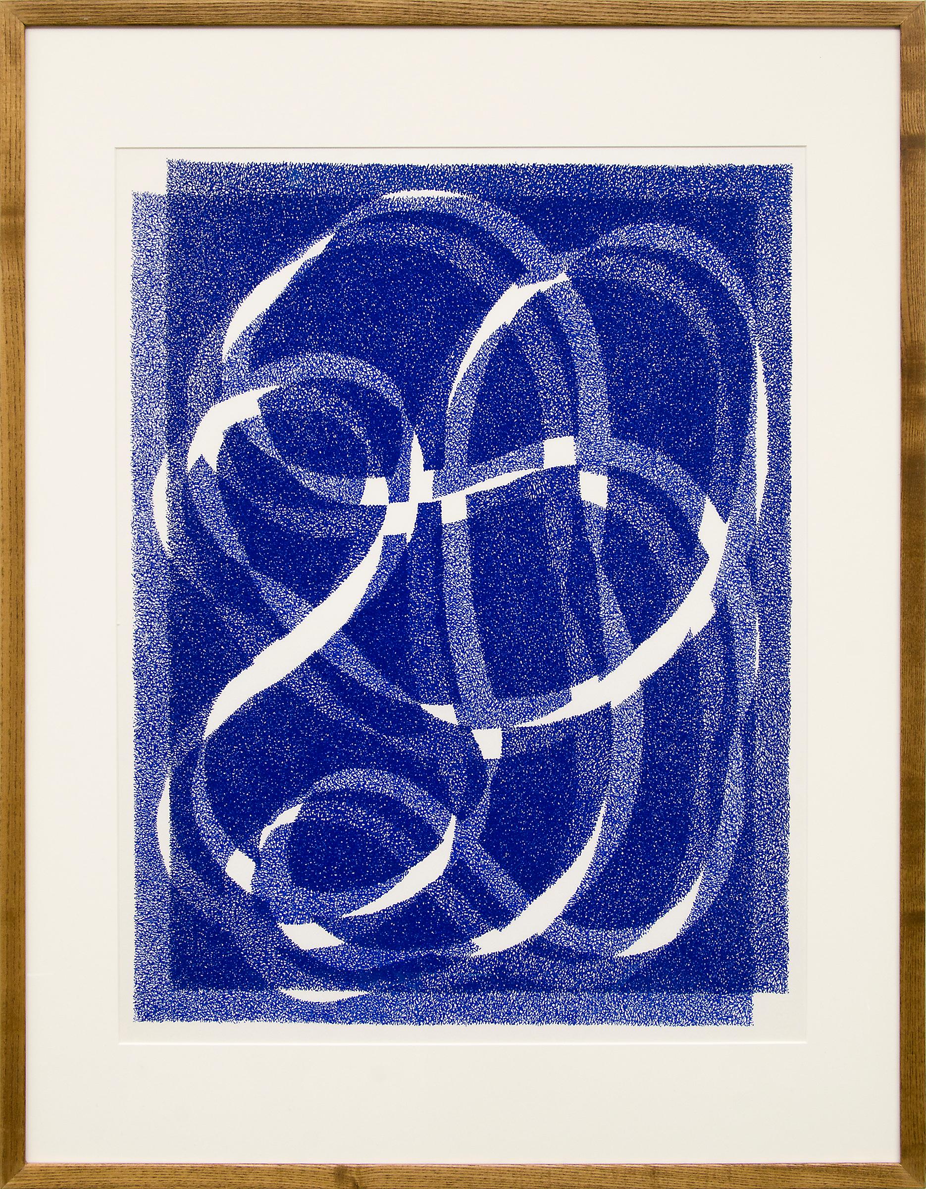 Margo Hoff Abstract Print – Weiße Linie – Blau (Variation 1) – Abstrakte Serigrafie auf Papier, 20. Jahrhundert 