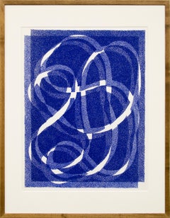 Ligne blanche - bleu (variation 1) - Sérigraphie abstraite sur papier du 20e siècle 