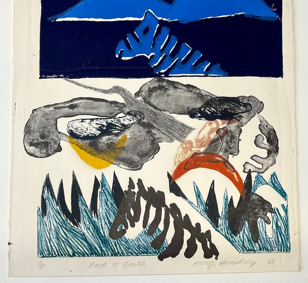 VOLVER A LA TIERRA Litografía firmada, Paisaje abstracto, Cebra, Luna creciente, Hierba en venta 1