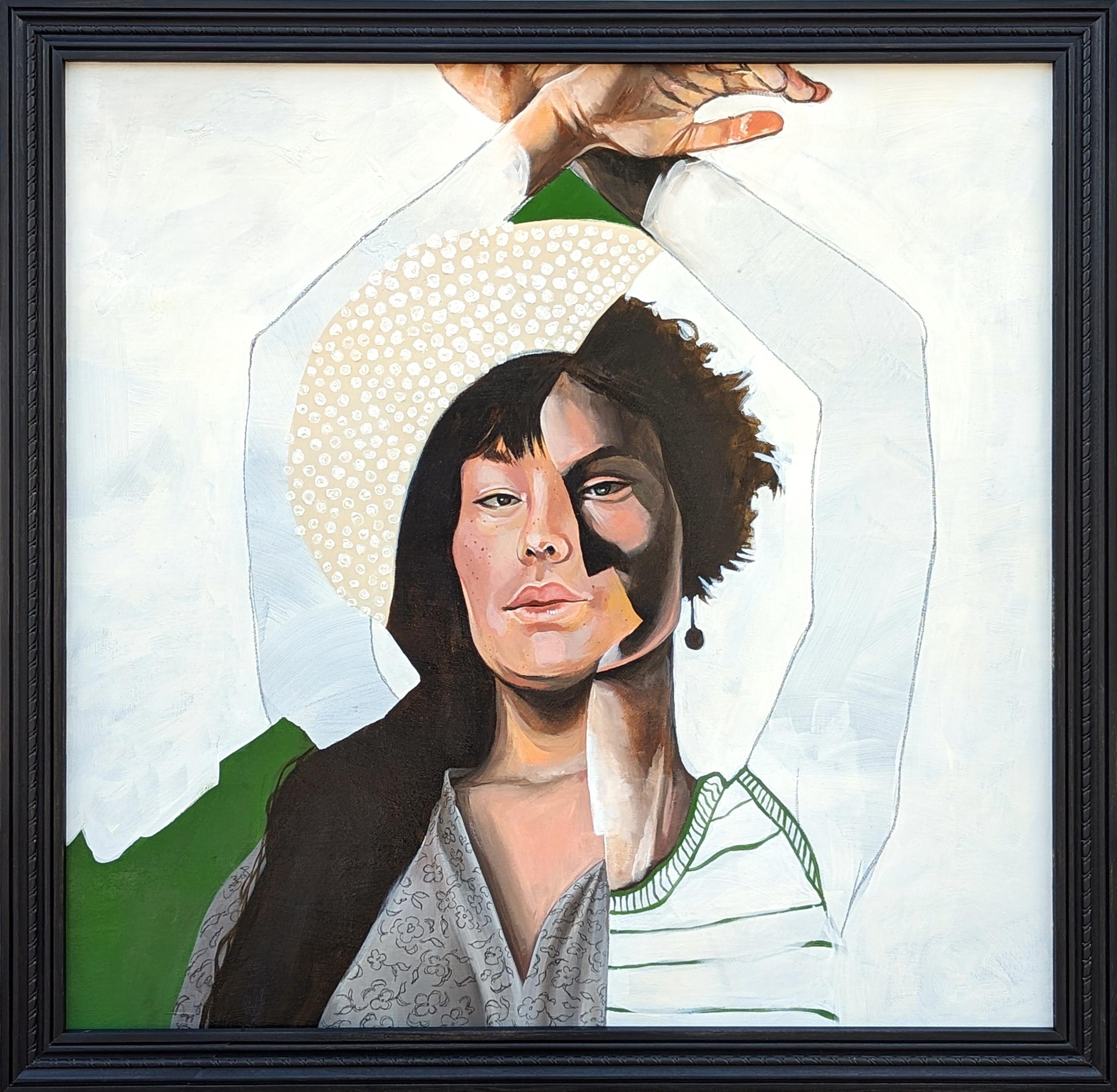 "Ragazza con cappello" Quadro contemporaneo astratto surrealista con ritratto figurativo