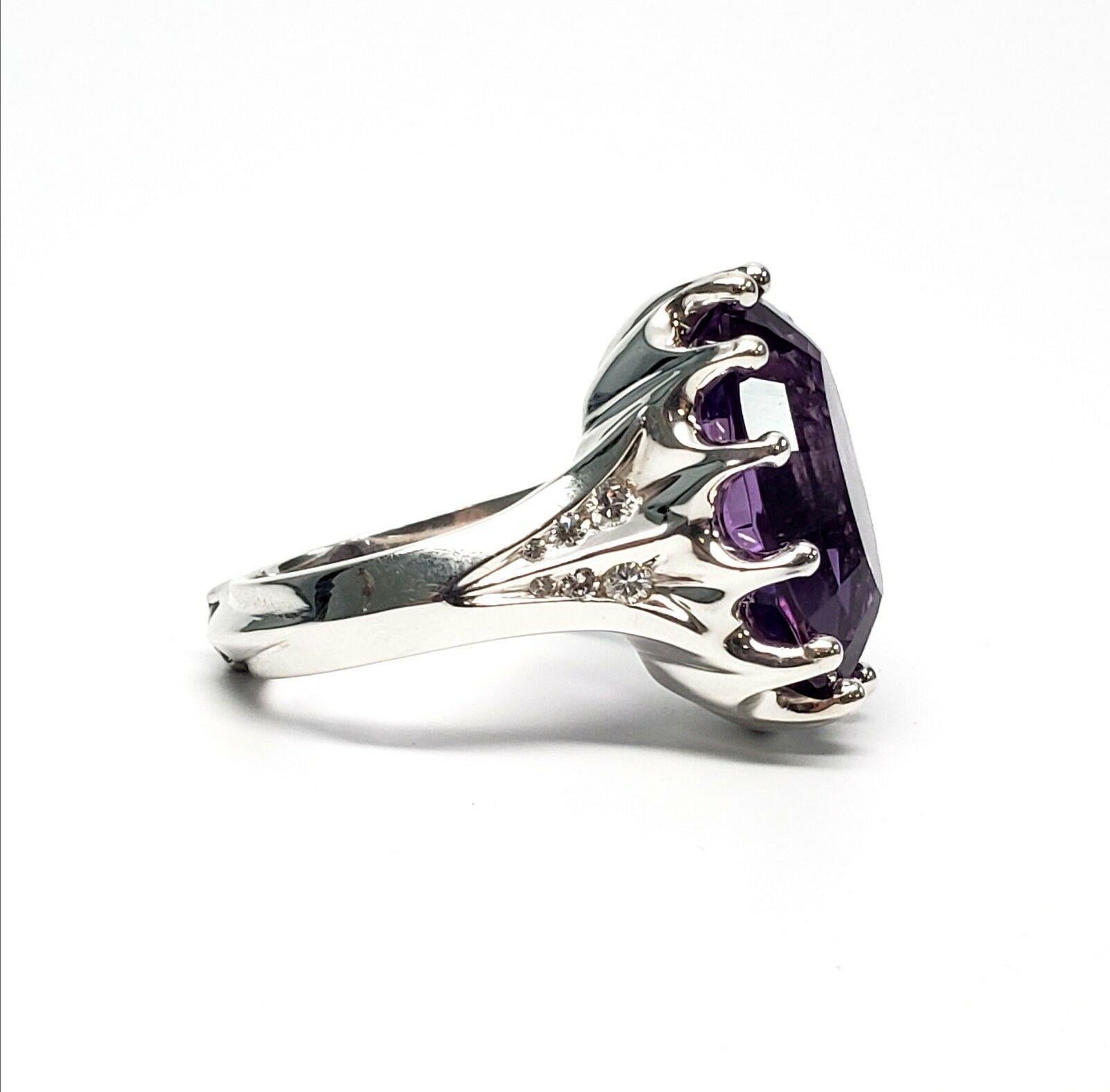 Margo Manhattan Sterling Silver Amethyst And Diamond Ring In Good Condition In Washington Depot, CT