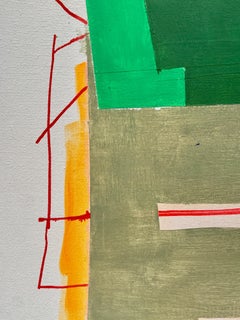 "All the Greens" Playful Abstract Dark, Light, Olive Green - Orange, Red, Yellow