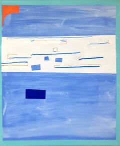 "Cut Out" Geometric Abstraction Shades of Blue, Turquoise, White, Orange