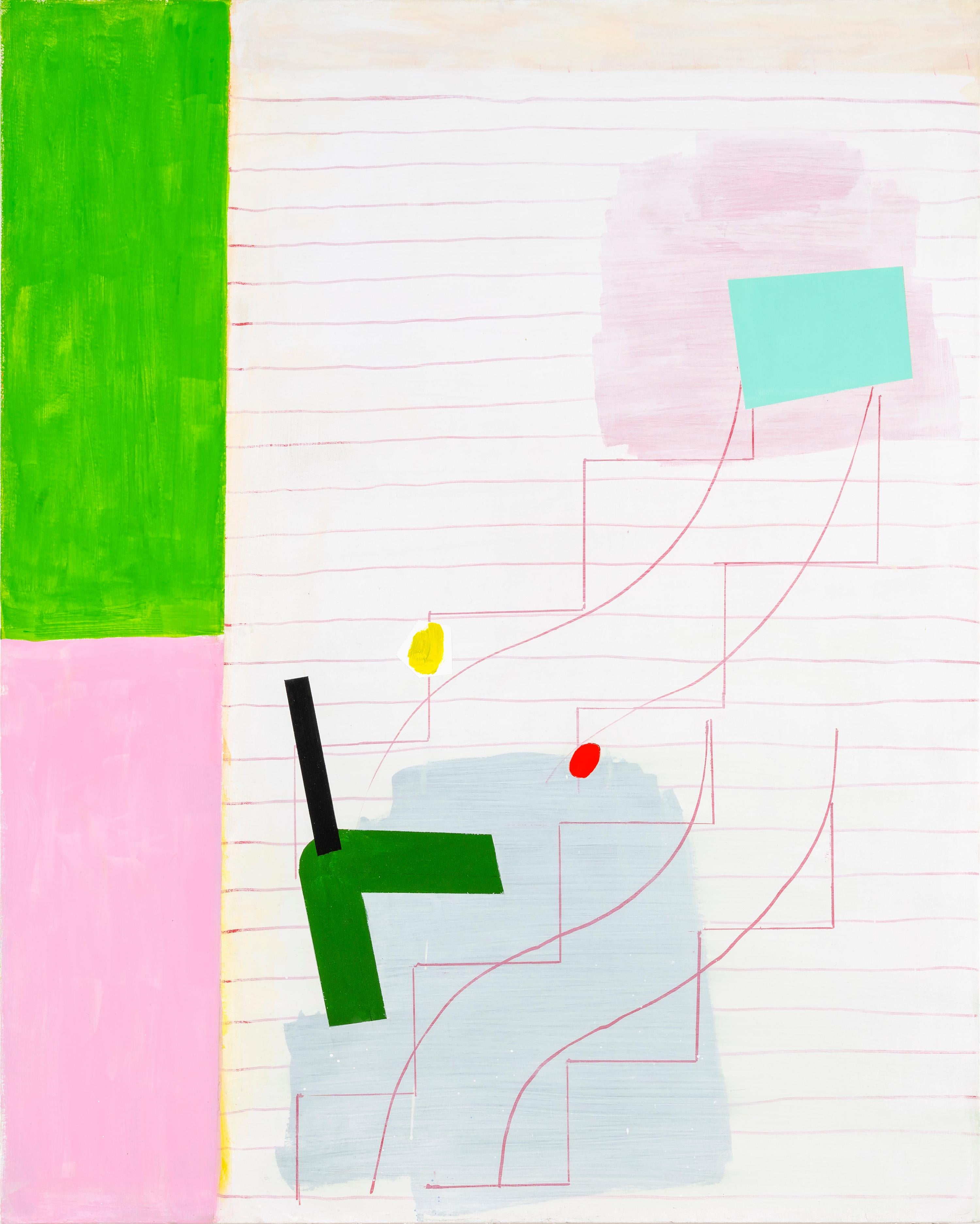 Margo Margolis Abstract Painting - "Mapping the Day" Playful/Sophisticated Abstract Calder/Matisse-Like Pink/ Green