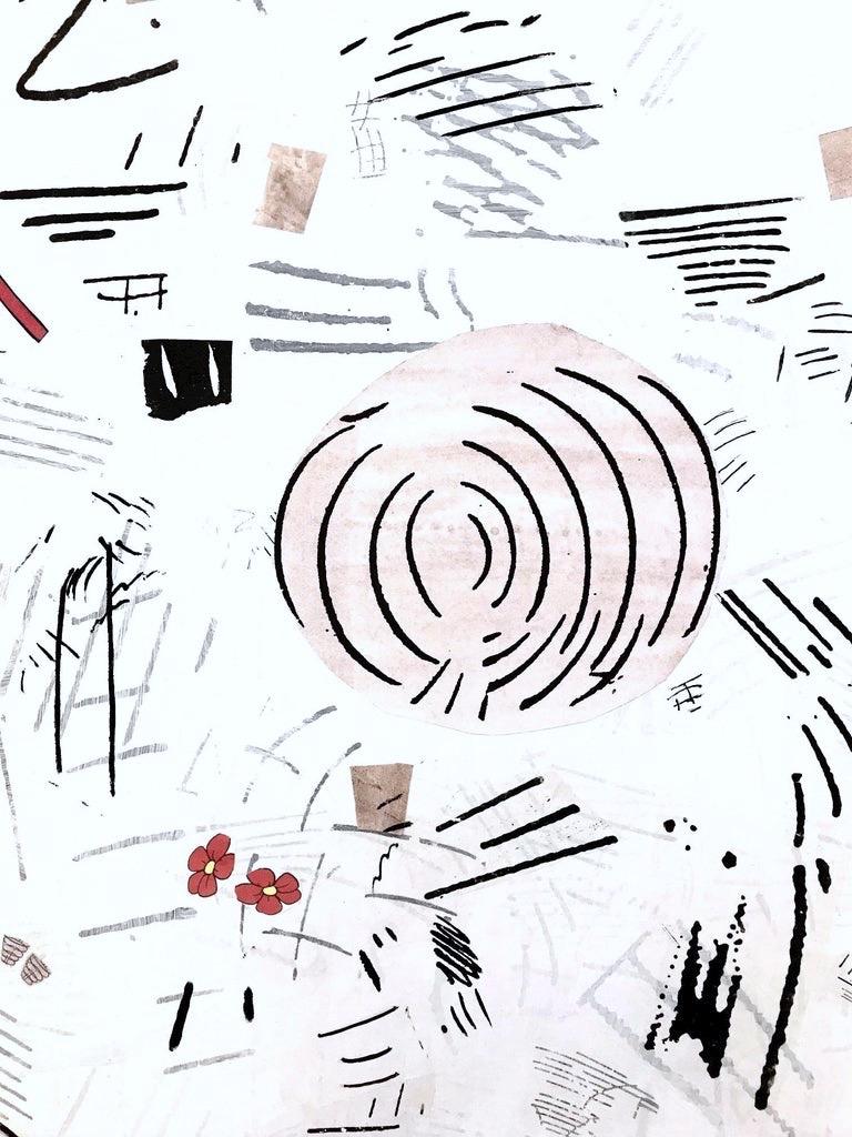 „Ein Morgen im April“  Große Abstraktion, Pop Sensibilität, Schwarz, Weiß, Rosa – Painting von Margo Margolis