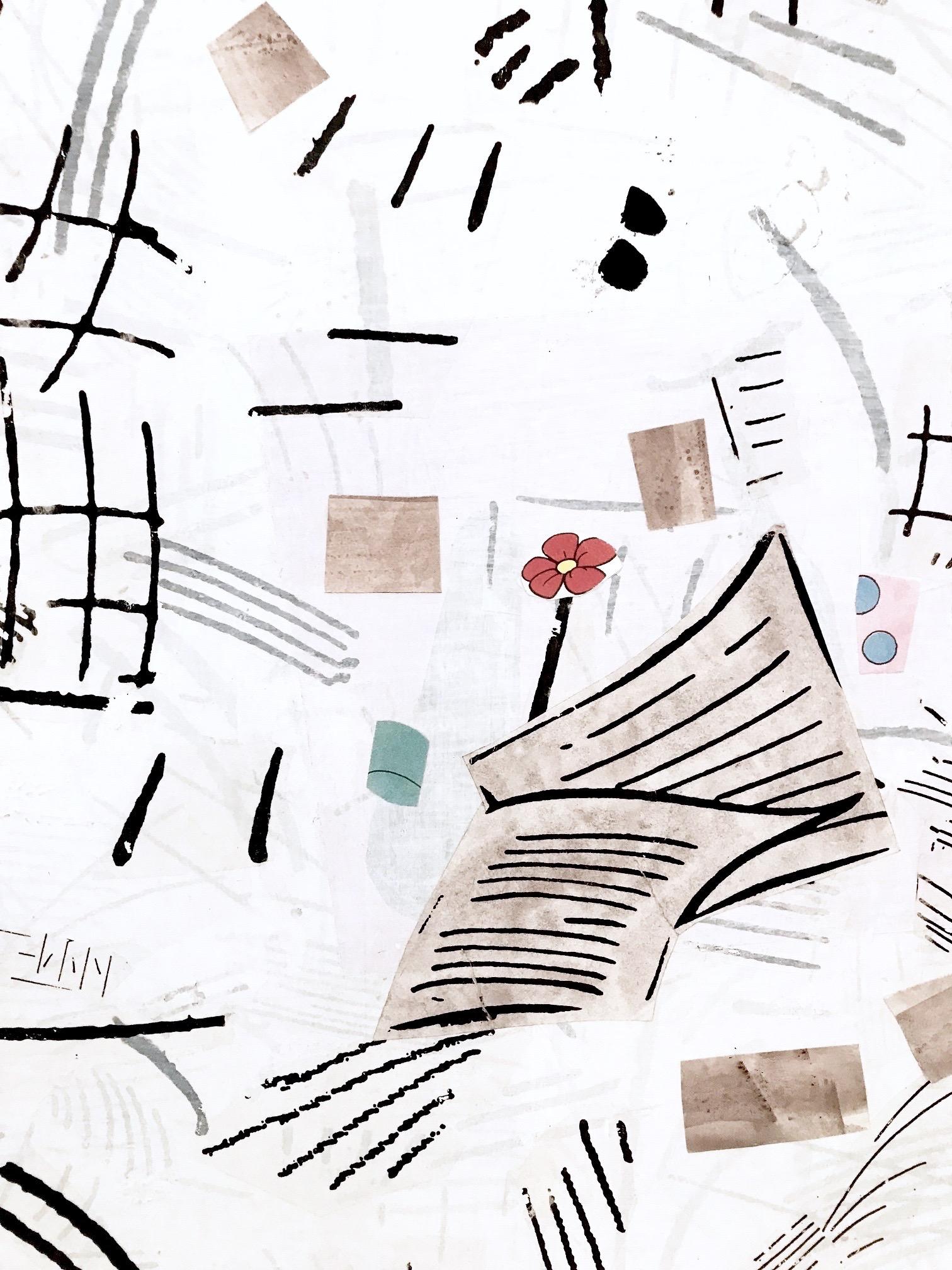 „Ein Morgen im April“  Große Abstraktion, Pop Sensibilität, Schwarz, Weiß, Rosa (Grau), Abstract Painting, von Margo Margolis