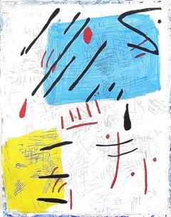 "Page 4"  Small Abstraction in White, Blue, Yellow and Red