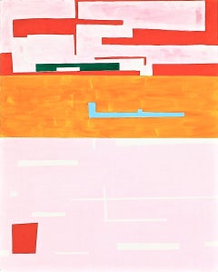 "Reflection: Large Abstraction of Pink, White, Red, Orange, and Teal"