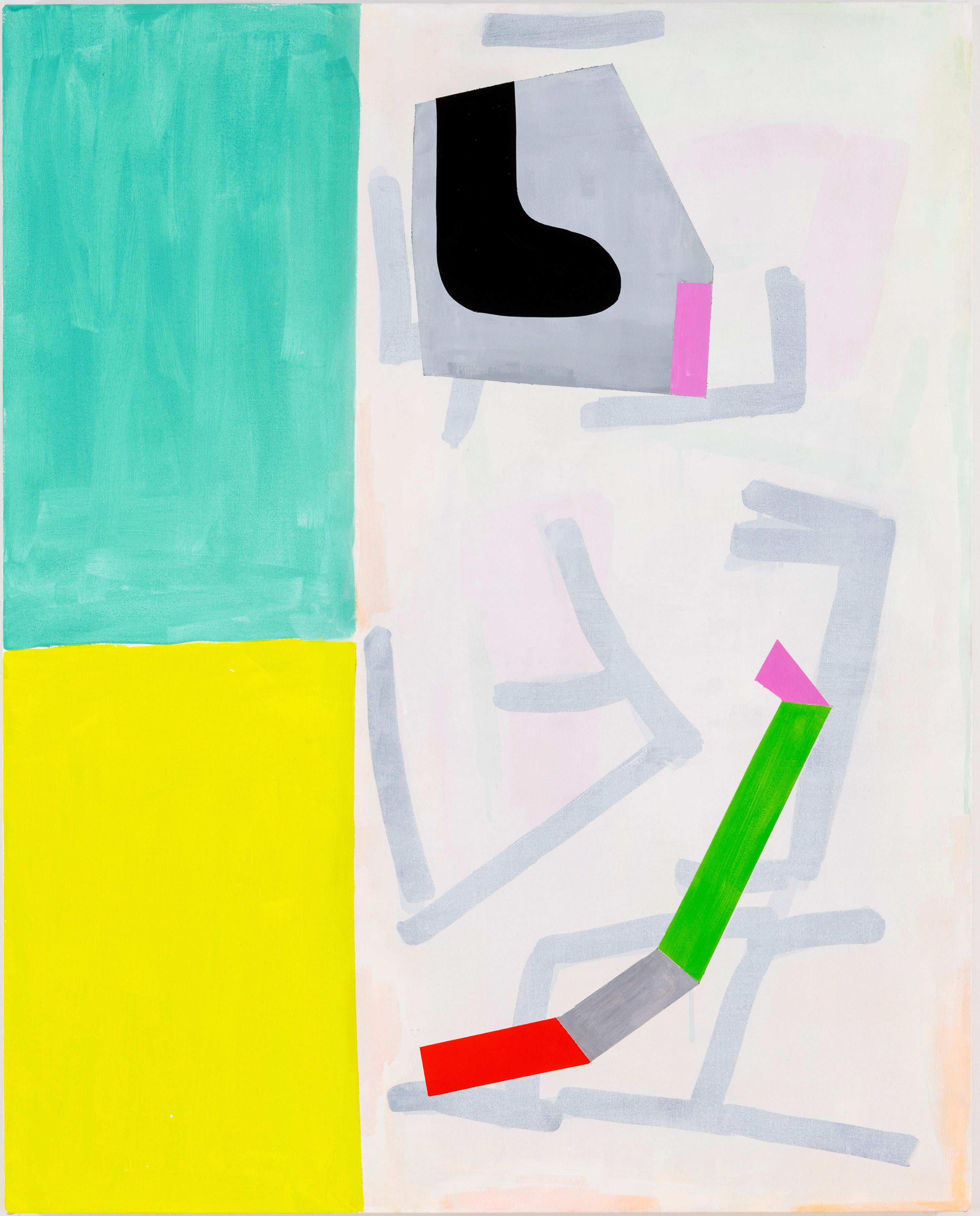 Margo Margolis Abstract Painting - "Step"  Abstraction Matisse Quality Chartreuse/Turquoise, Playful/Sophisticated 