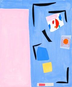 "Studio" Playful Matisse-like Abstraction Blue, Pink, Red, Yellow, Black, White